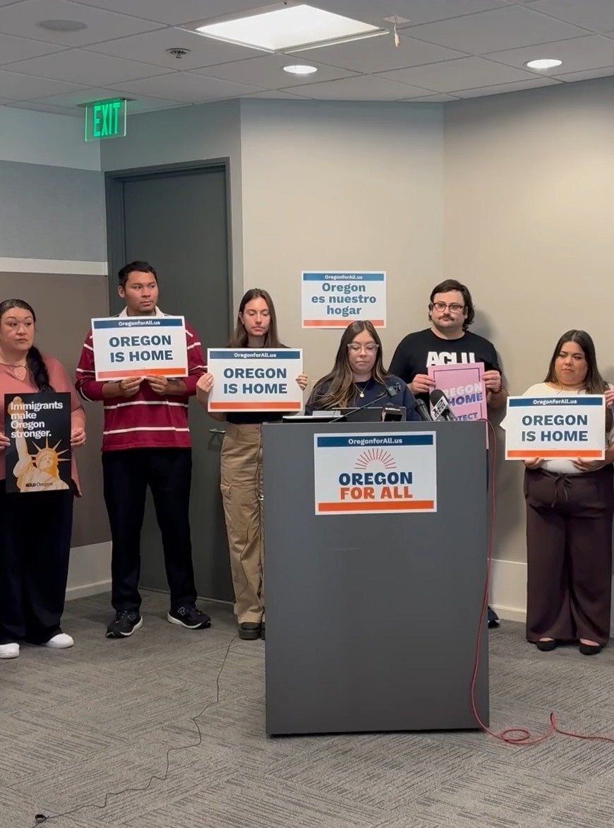 Immigrant rights advocates from Oregon For All, the Portland Immigrant Rights Coalition (PIRC), Innovation Law Lab, and the ACLU of Oregon came together for a press conference to raise the alarm about increased immigration enforcement across our stat