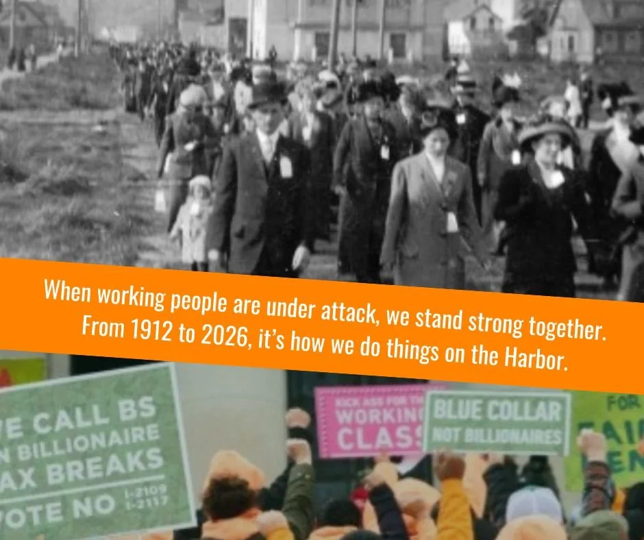 Desde hace más de un siglo, los trabajadores del puerto se han unido para conseguir una vida mejor.
Allá por 1912, miles de trabajadores madereros inmigrantes de Hoquiam se declararon en huelga para exigir un salario justo y una jornada laboral de ocho horas. Consiguieron lo que pedían.