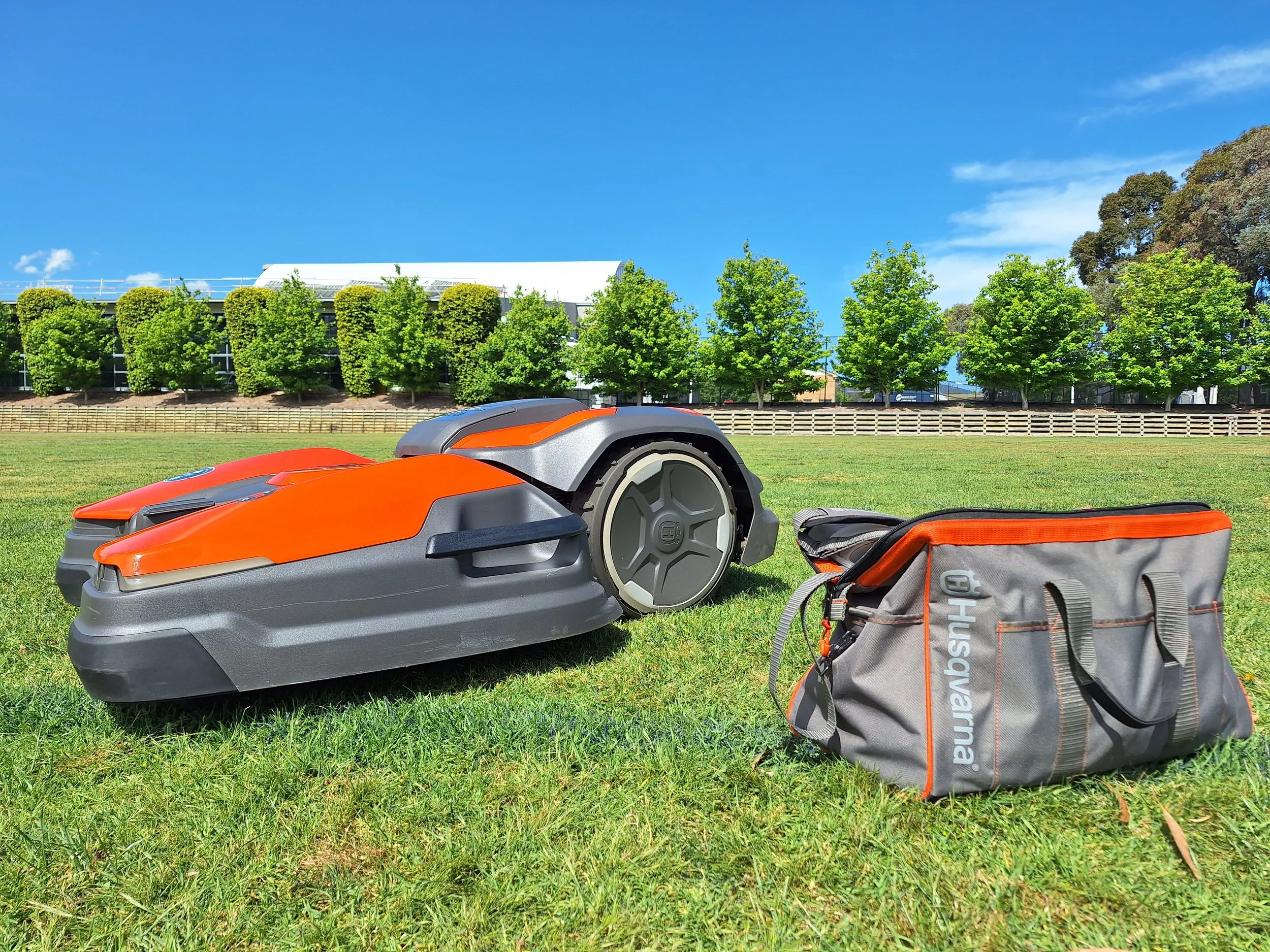 Husqvarna CEORA robotic mower servicing large school grounds in Melbourne