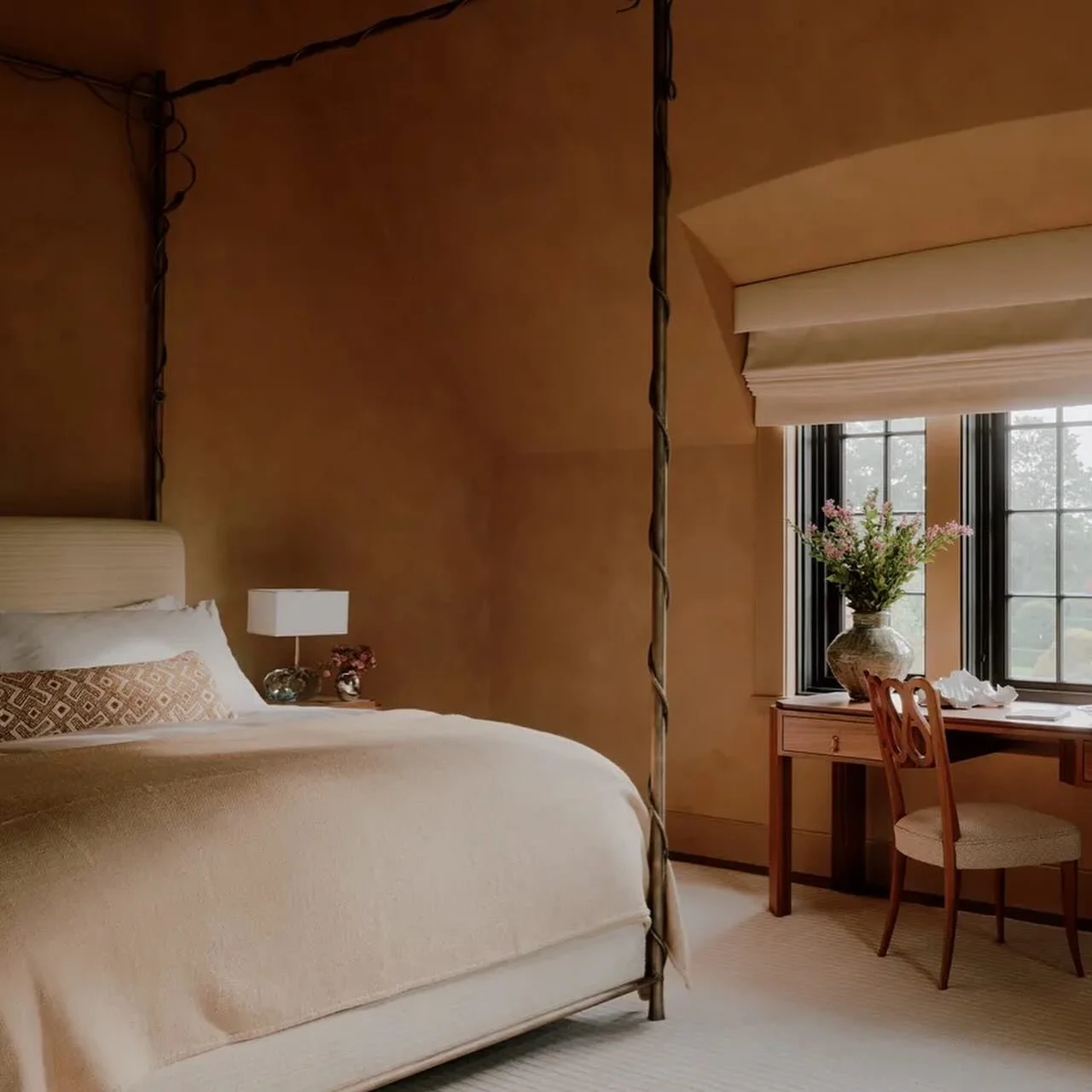 The primary suite from @bosstudio&rsquo;s latest East Hampton project, with a masterful collection of vintage and handmade pieces.

Styling by me. 
Photography by @william.jess.laird