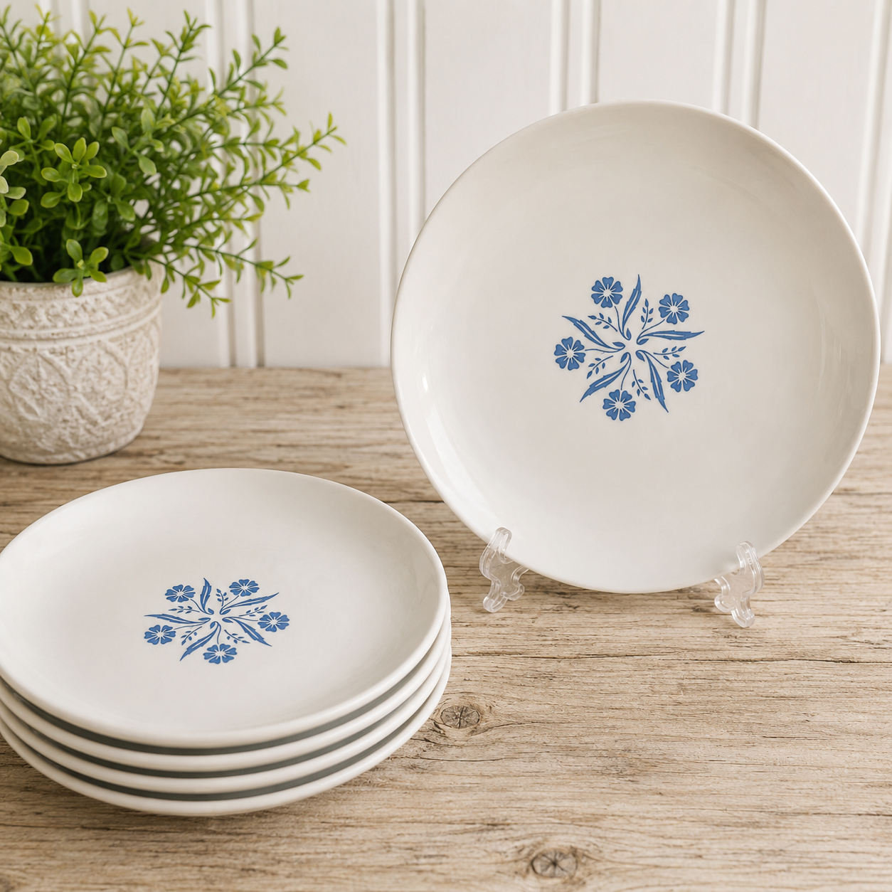Vintage Centura by Corning Blue Cornflower Dessert Plates - set of 5