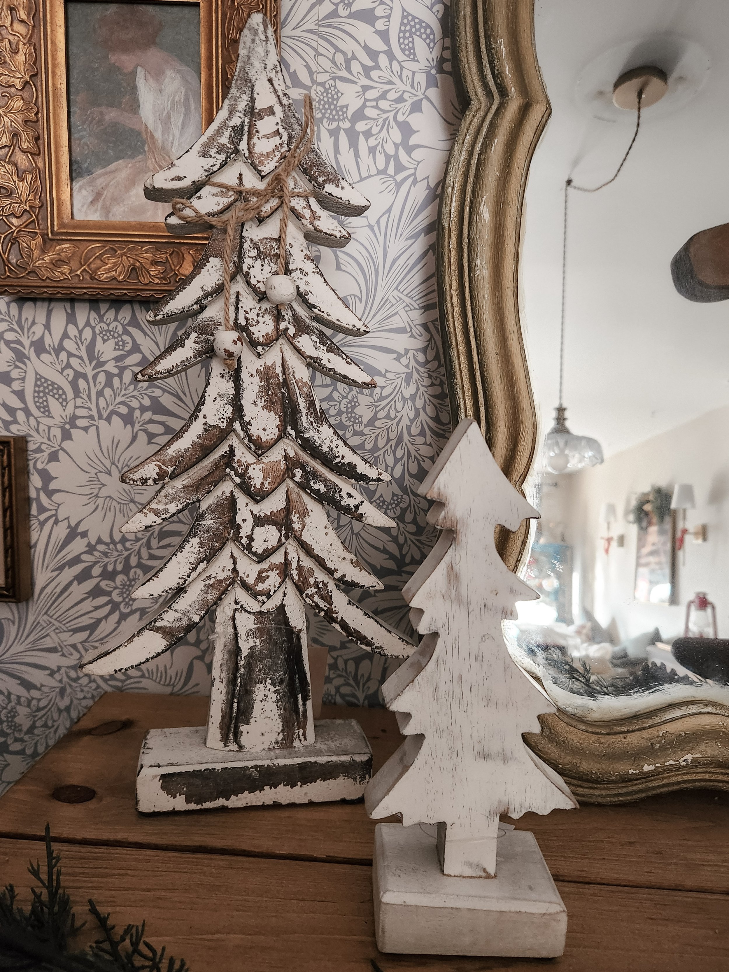 Timber Tidings Distressed White Wooden Tree Large