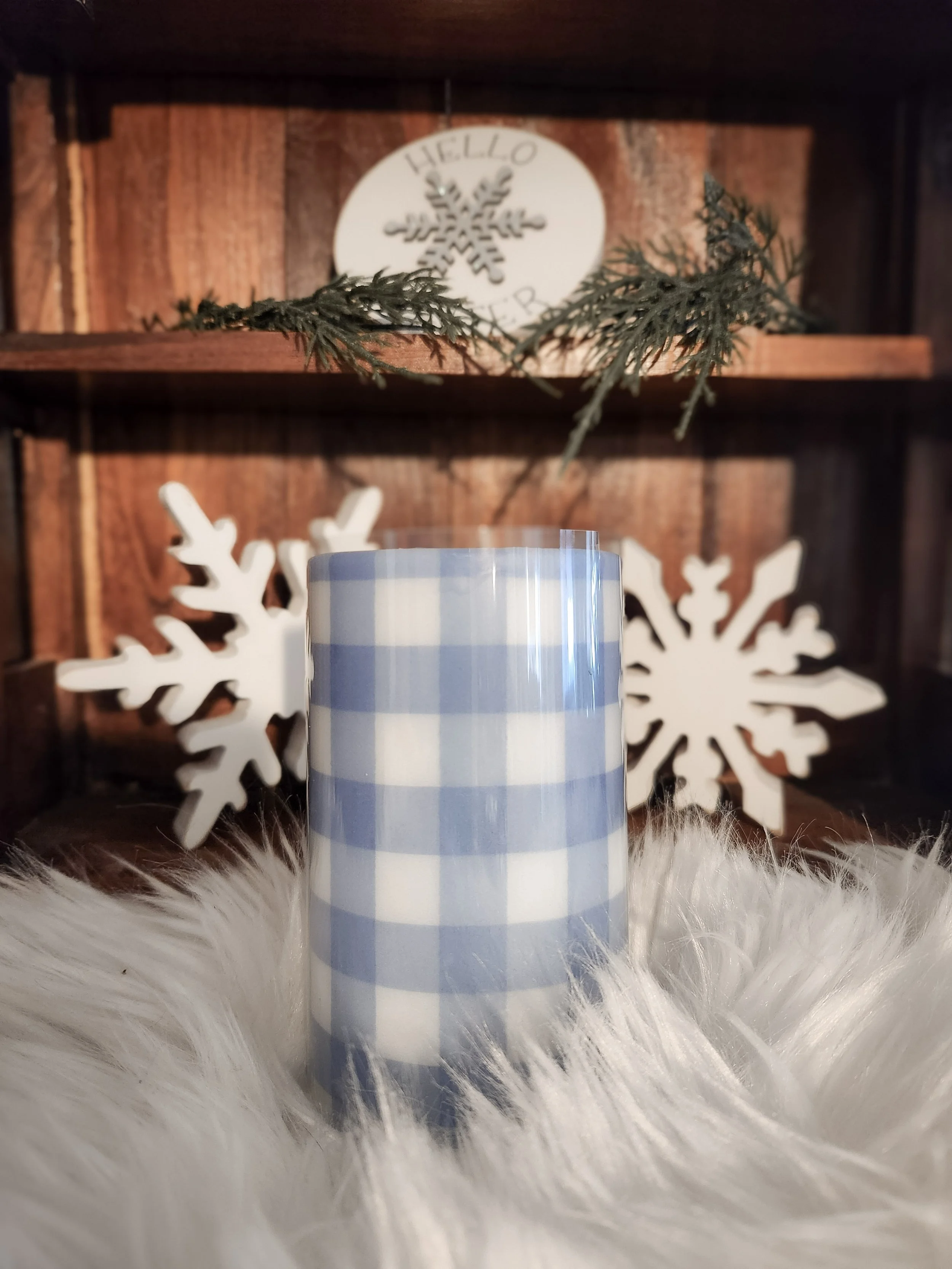 Blue Gingham Timer Candle