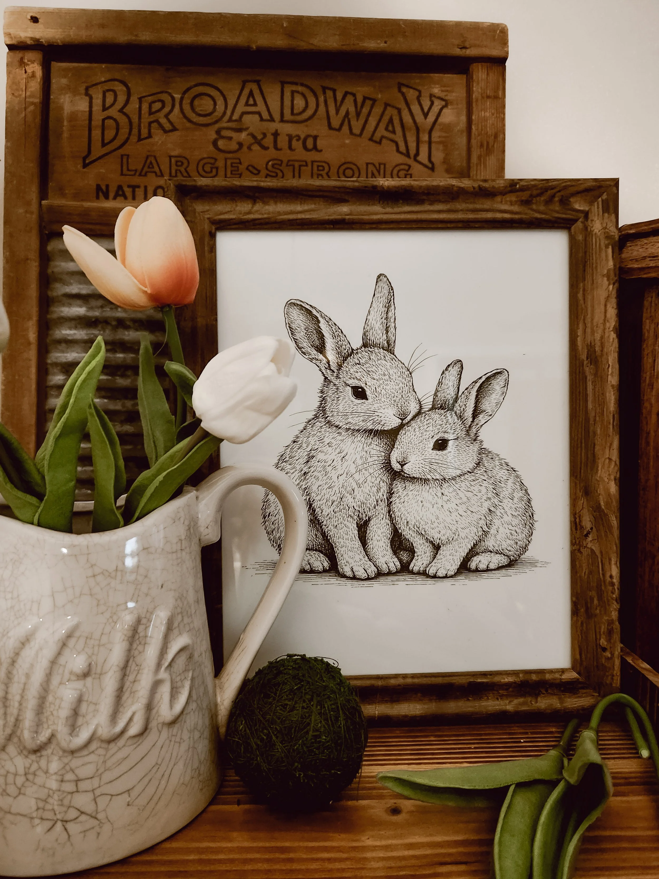 Vintage Bunny Pair Print (8x10)