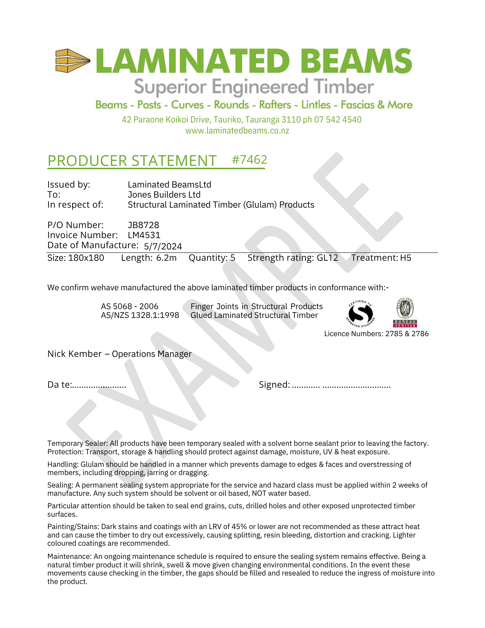 LB producer statement example