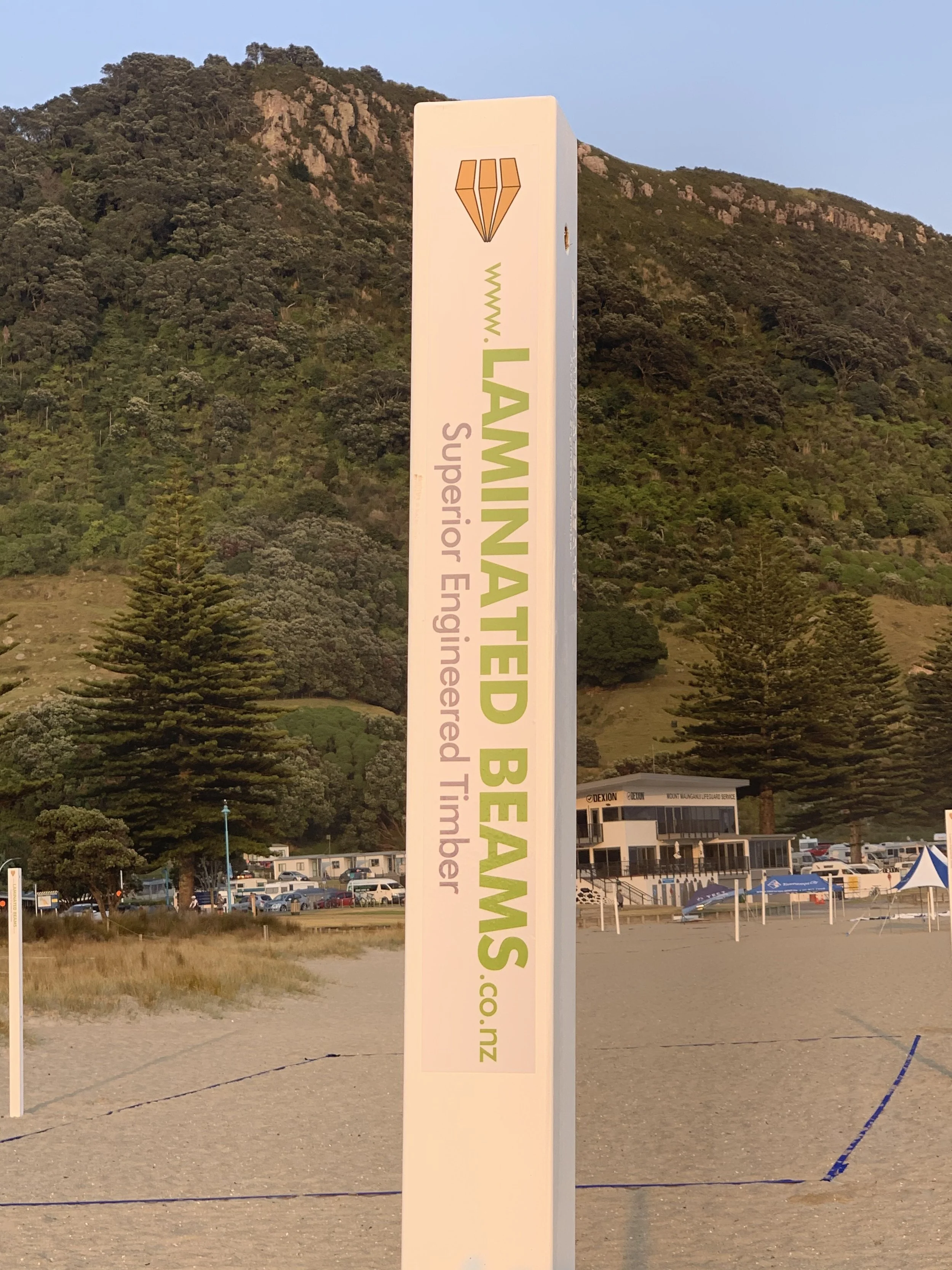 Laminated Beams glulam timber post set at Mount Maunganui beach