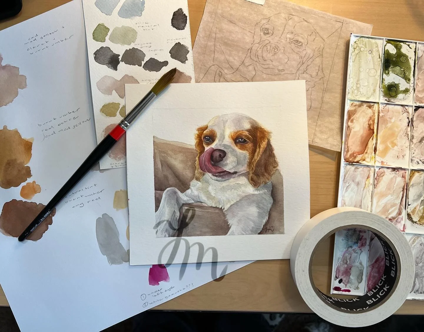 Finished dog commission in watercolor 🤎 I love making pet portraits! 

#Dogportrait #watercolors #petportrait #petpainting #Artdesk #petportraitcomissions #petportraitartist #petportraitsofinstagram #cavalier #spaniel #kingcharlesspaniel #cavalierco