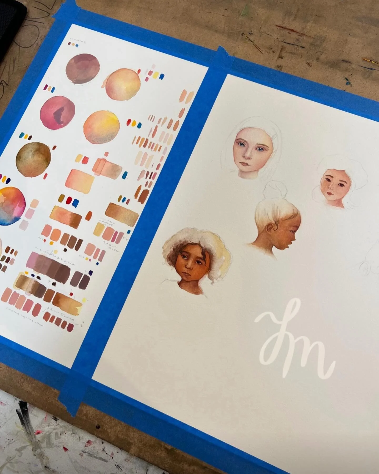 Skin-color studies 🩵 I really enjoyed playing around with gouache this past year! 

#Kidlitart #childrenslit #childrensbooks #illustration #kidlitillustrator #sketching #gouache #watercolor #instaartist #strathmore #illustrator