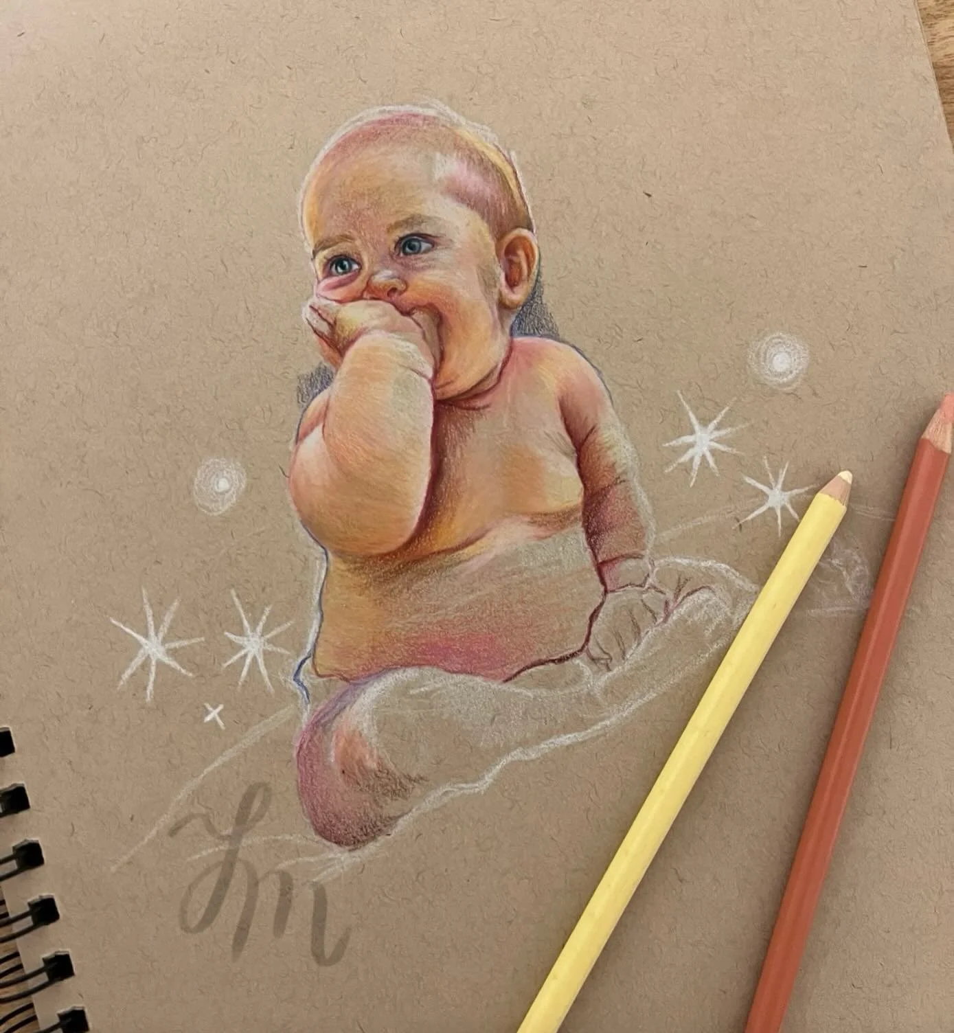 Sketch of my classmates adorable baby! 🥰 

#Kidlitart #childrenslit #childrensbooks #illustration #kidlitillustrator #sketching #prismacolors #instaartist #strathmore #illustrator