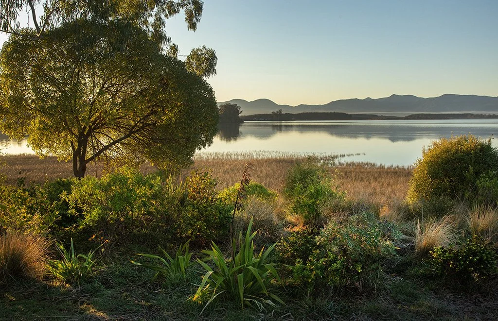 Peaceful lakeside at sunset — Tasman scenery near Mapua accommodation