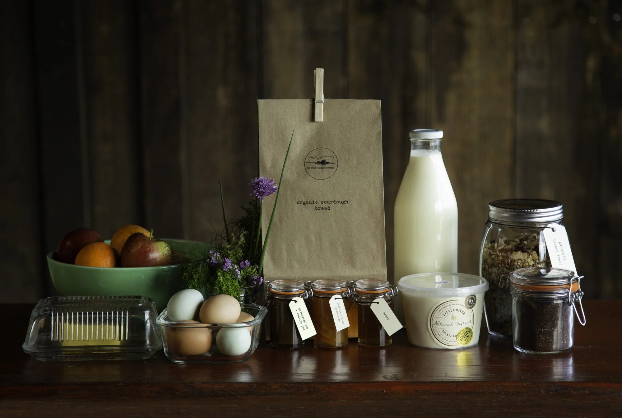 Local breakfast hamper for guests staying in Mapua accommodation