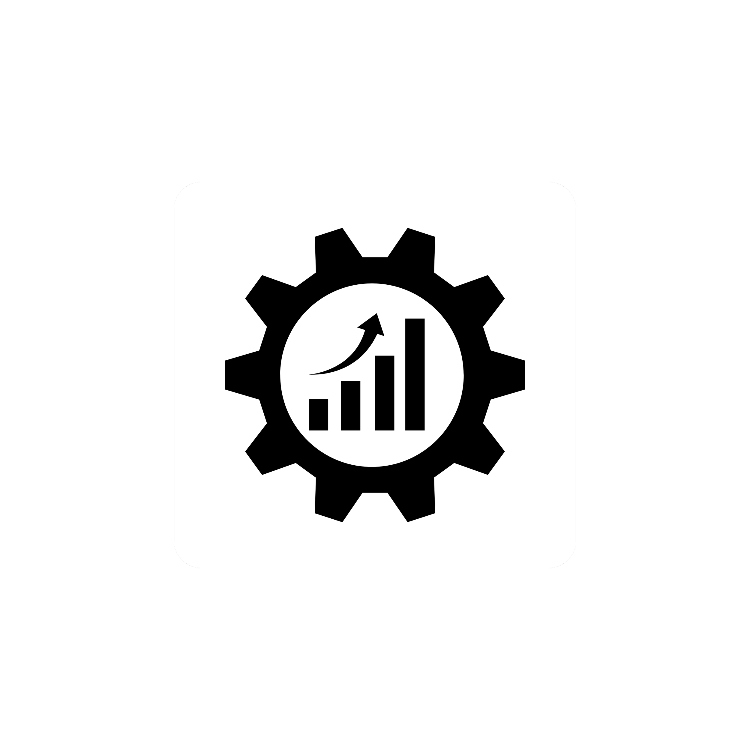 Gear icon with bar graph and upward arrow in center, symbolizing business growth or data analytics.