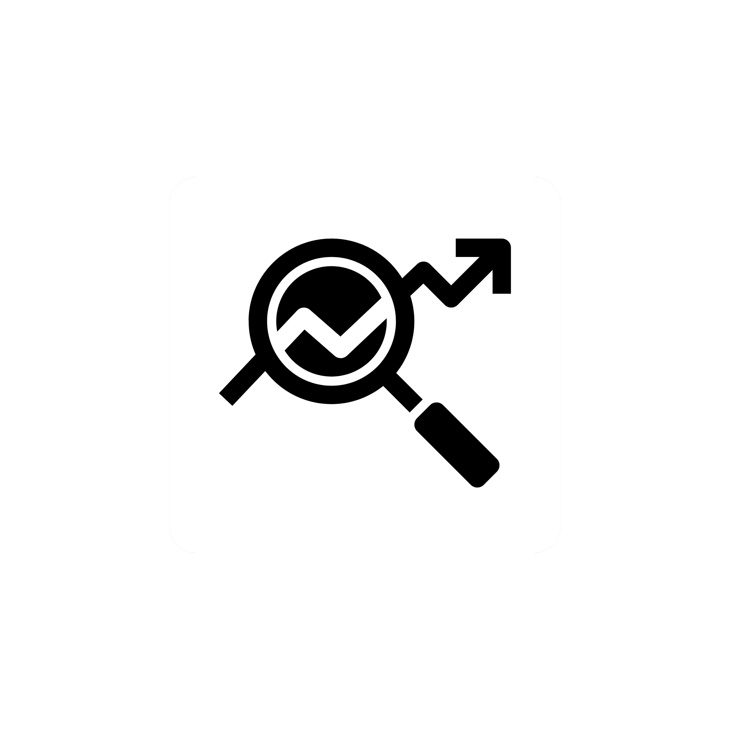 Magnifying glass with graph and upward arrow symbol on black background
