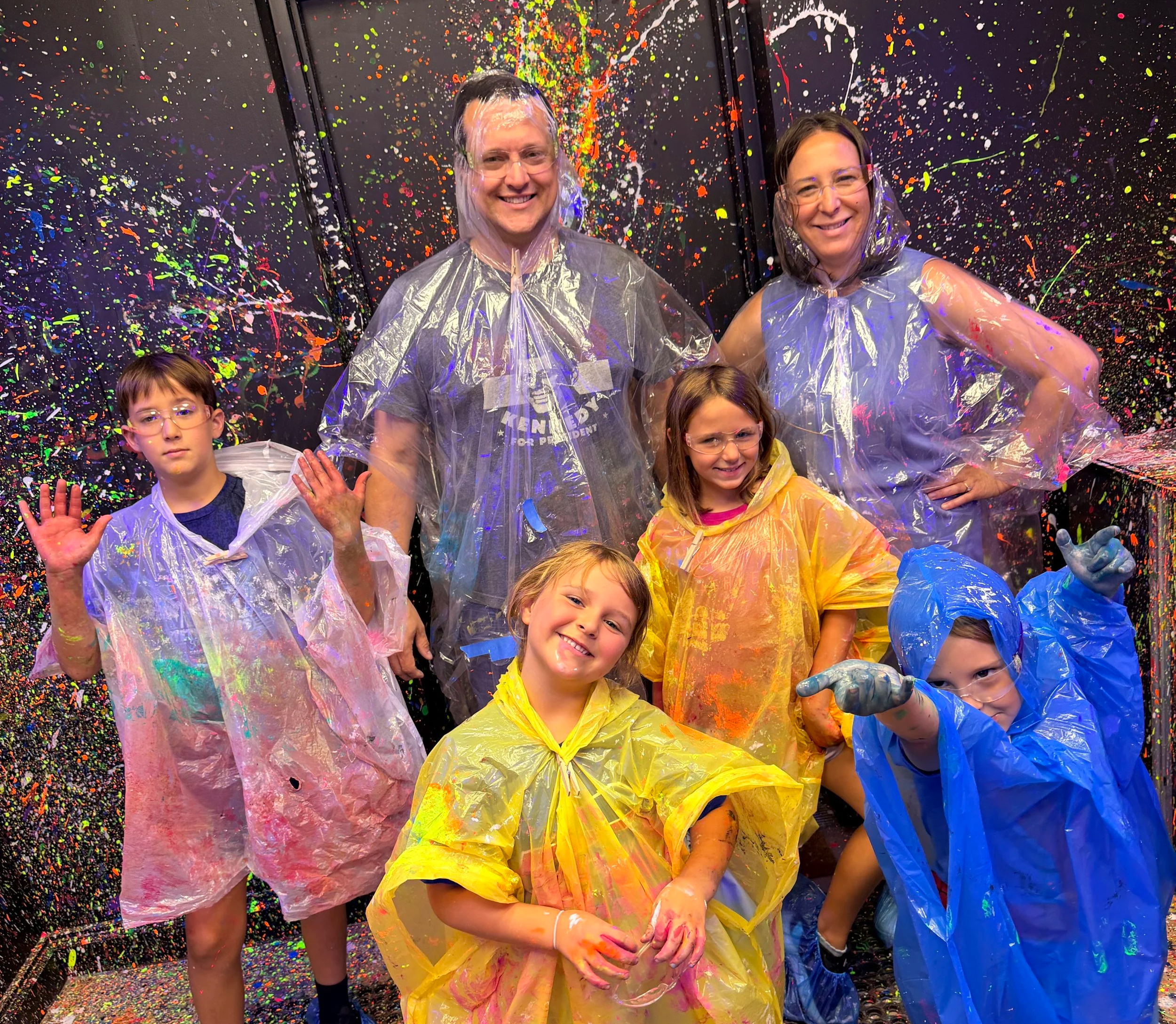 Family at Creative Array enjoying the splatter experience on Father's Day.