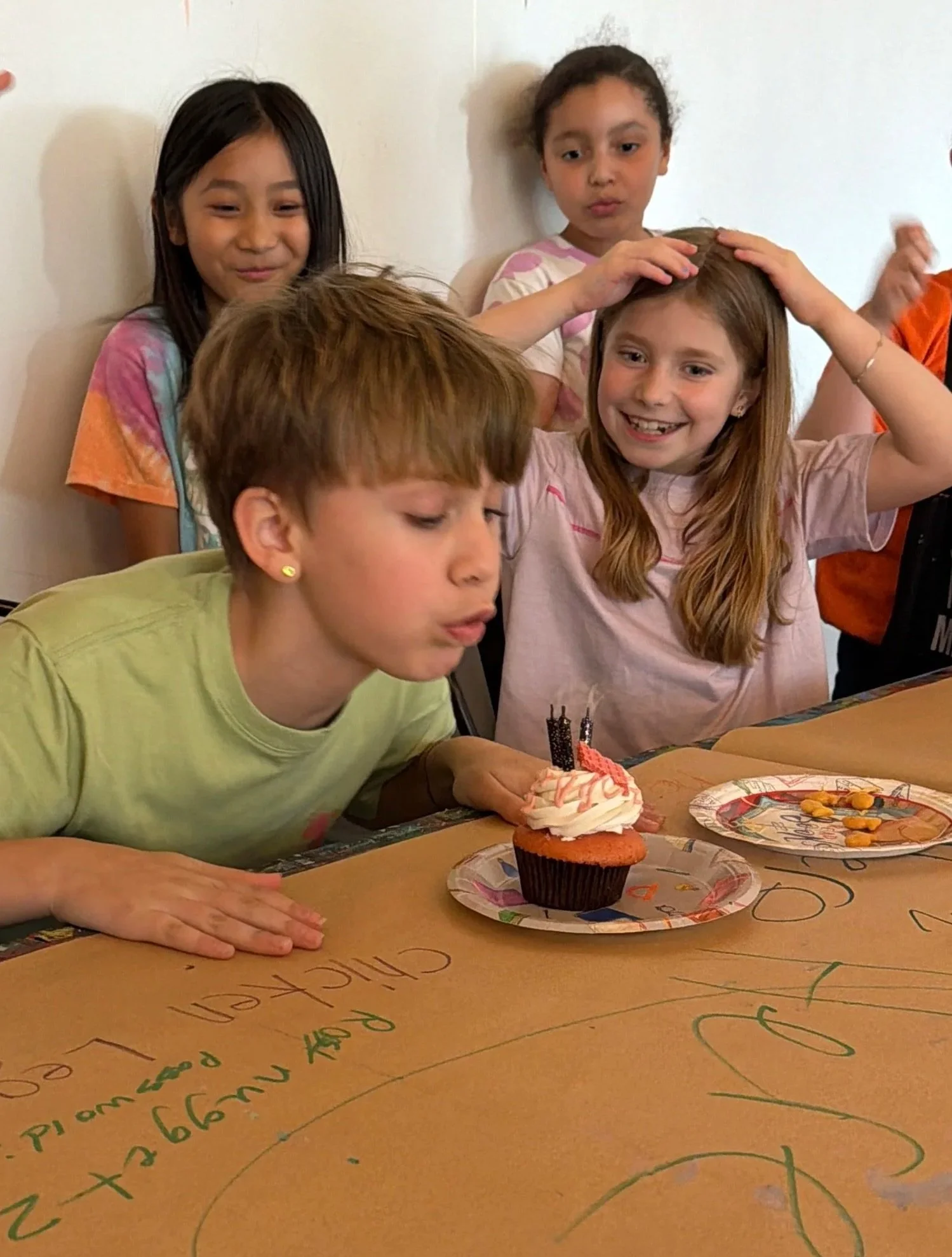 birthday party friends with cake