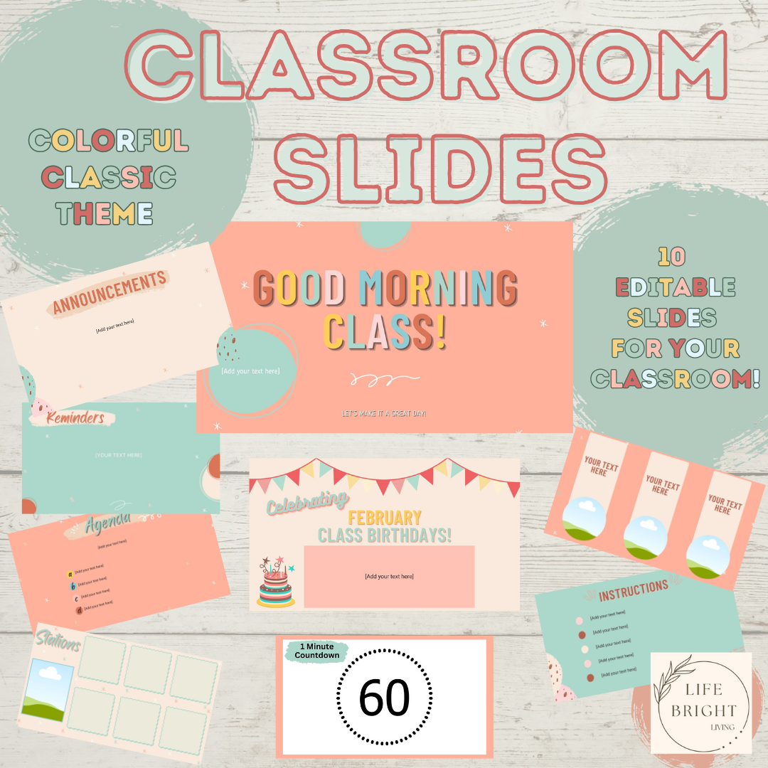Classroom Slide Deck Colorful Theme | Editable Google Slides, PowerPoint (Digital Download) | Classroom Slides