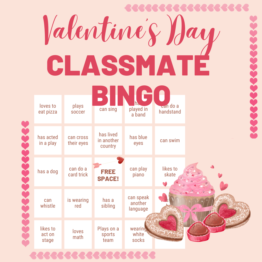 Valentine's Day Classmate Bingo | Valentine Bingo Game | Digital Valentine Download | Canva Template