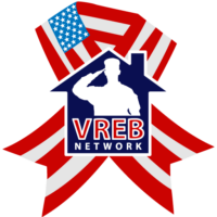 VREB Network logo with a star-shaped background in red, white, and blue, featuring a flexing arm, American flag elements, and the VREB Network text.