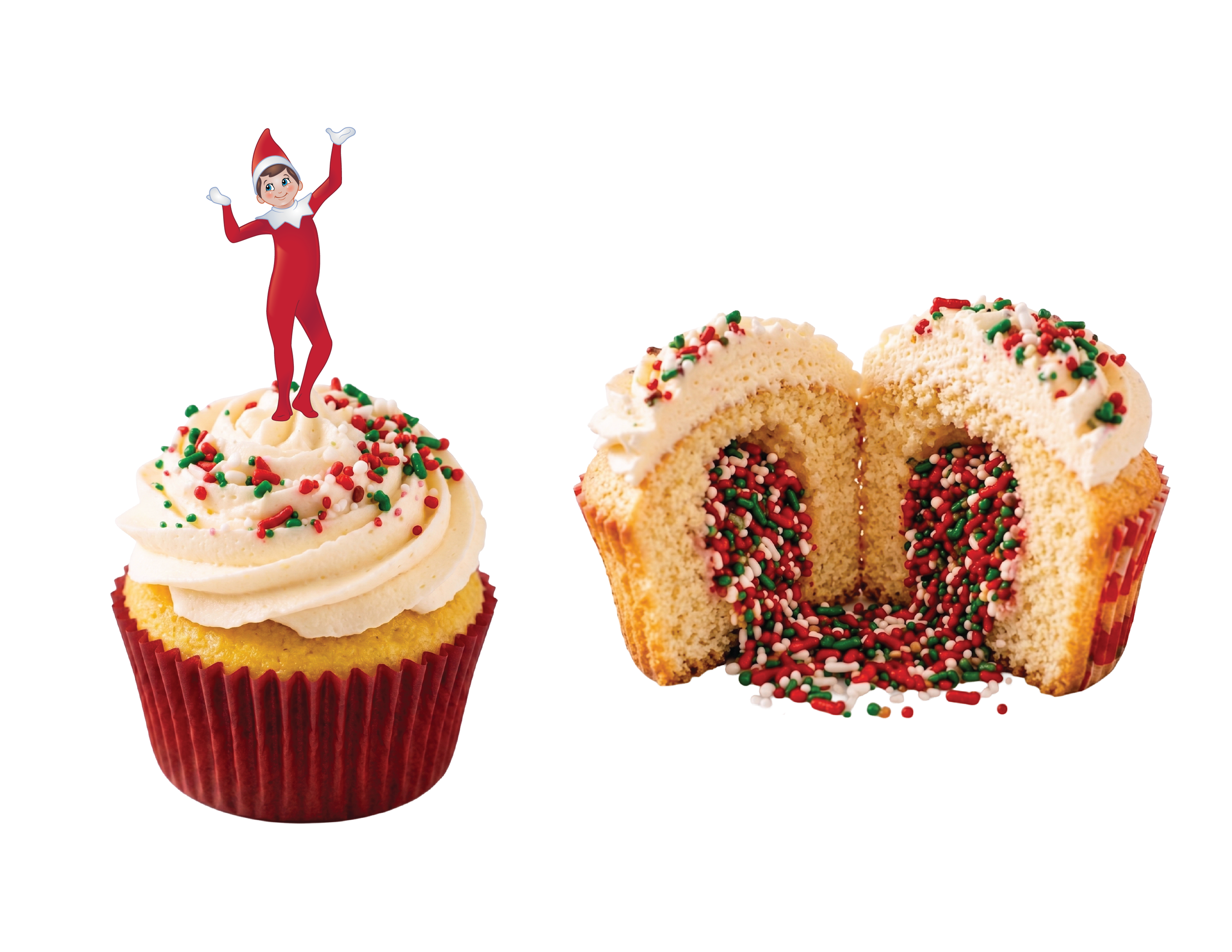 Elf on The Shelf Sprinkle Surprise Cupcakes