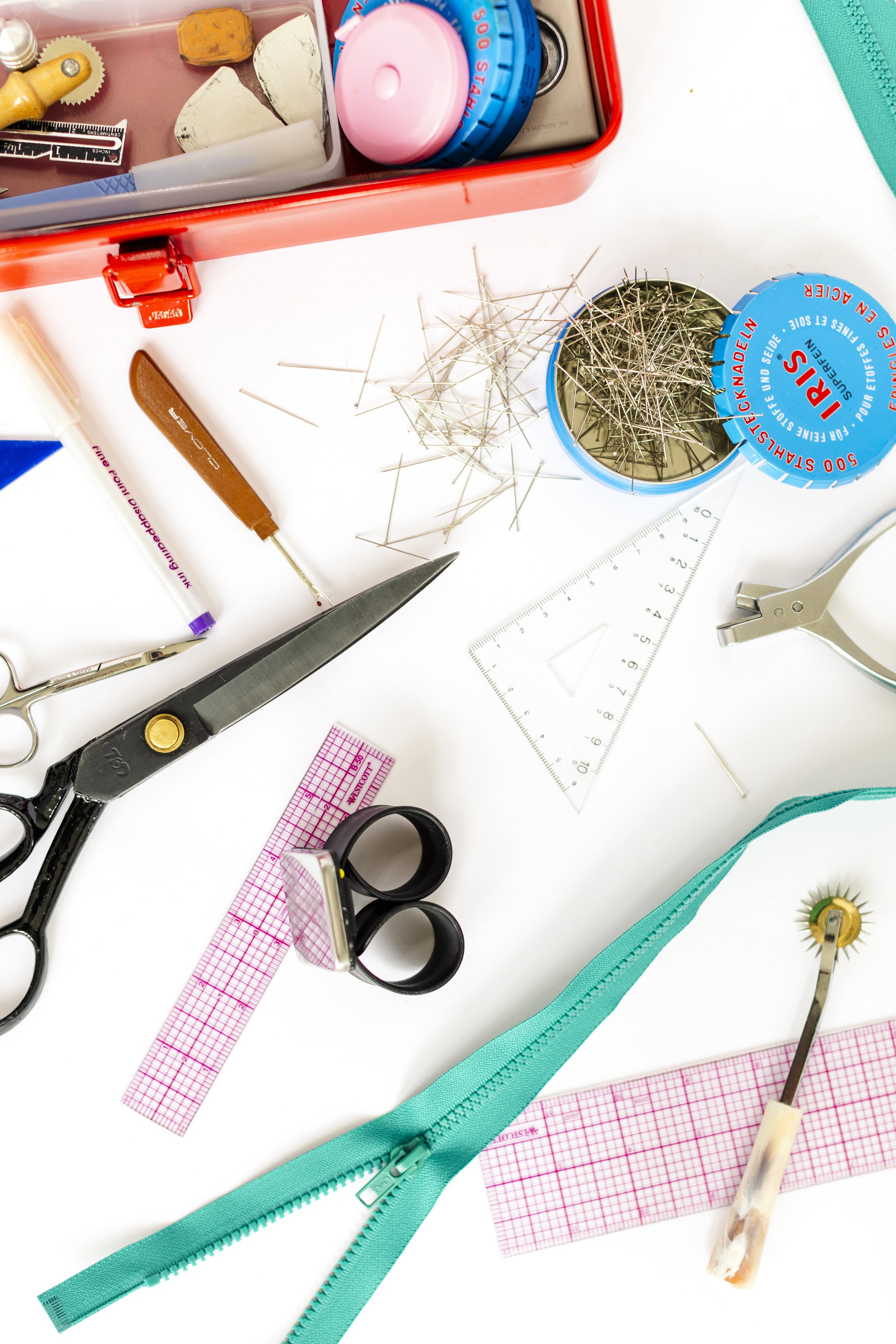 Tools of the trade of a seamstress, fashion designer, clothing creator
