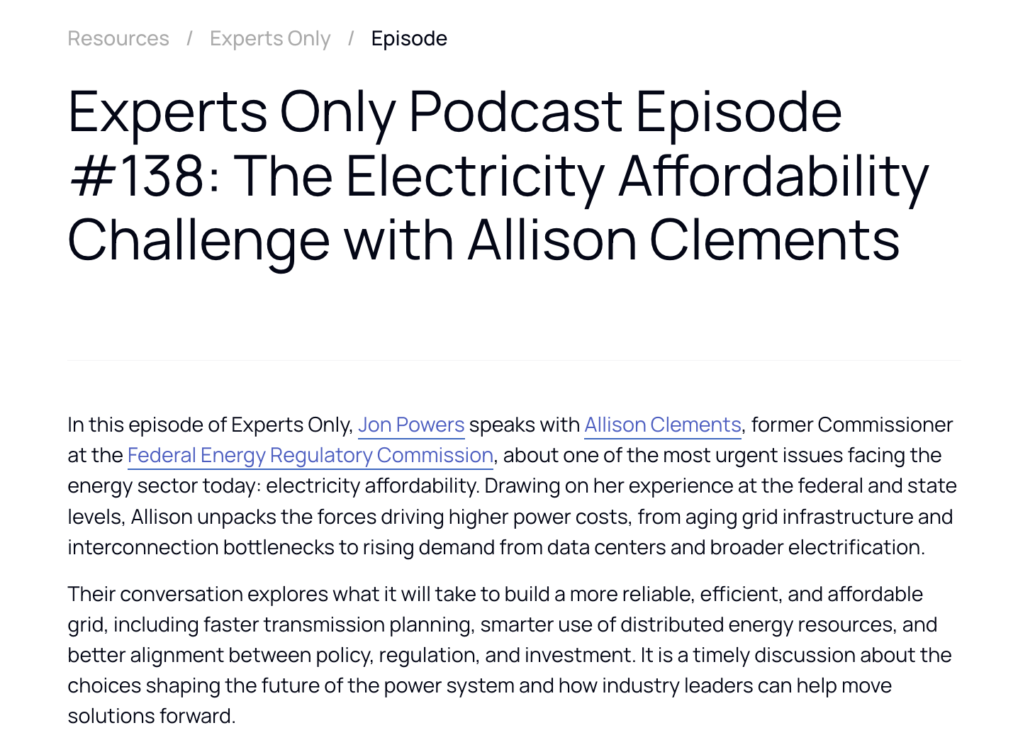 Experts Only Podcast Episode #138: The Electricity Affordability Challenge with Allison Clements