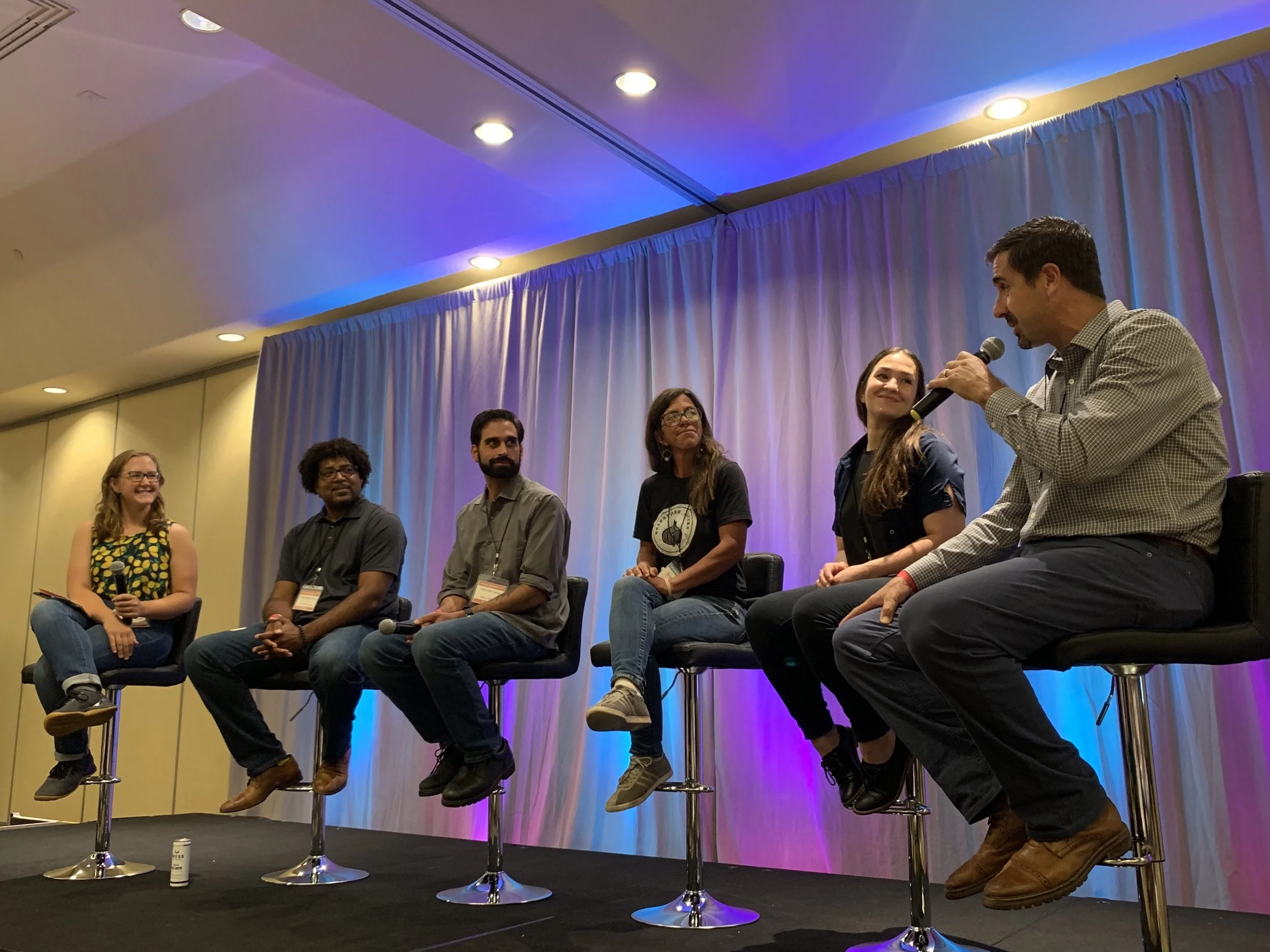 From left to right: Kate Radosevic of Local First Arizona Foundation, Stephen Jones of the larder + the delta, John Panza of BiGA by SENSES, Shanti Rade of Whipstone Farm, Tamara Stanger of Cotton &amp; Copper, and Todd Hanley of Hotel Congress and …