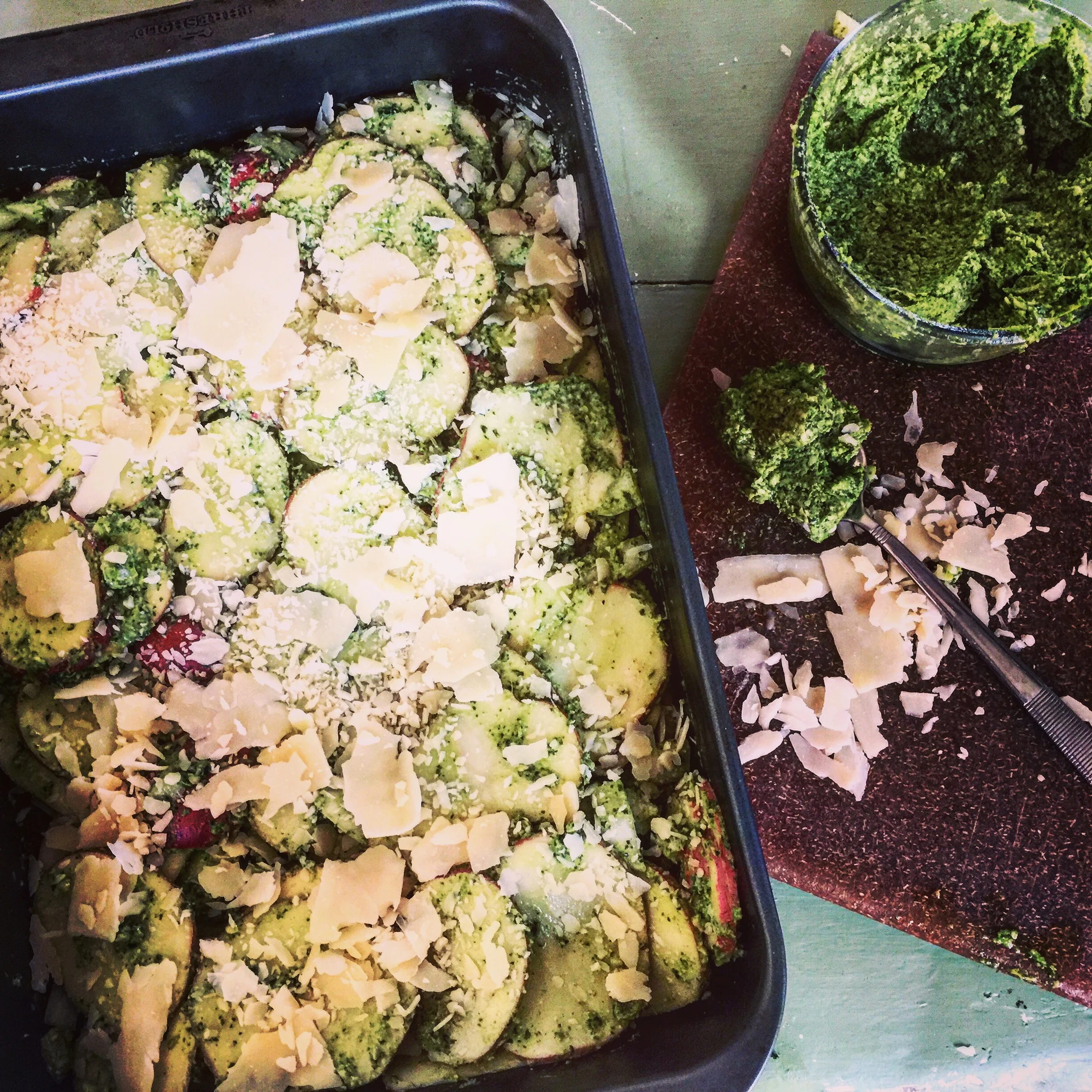 Potatoes and Amaranth Pesto Gratin