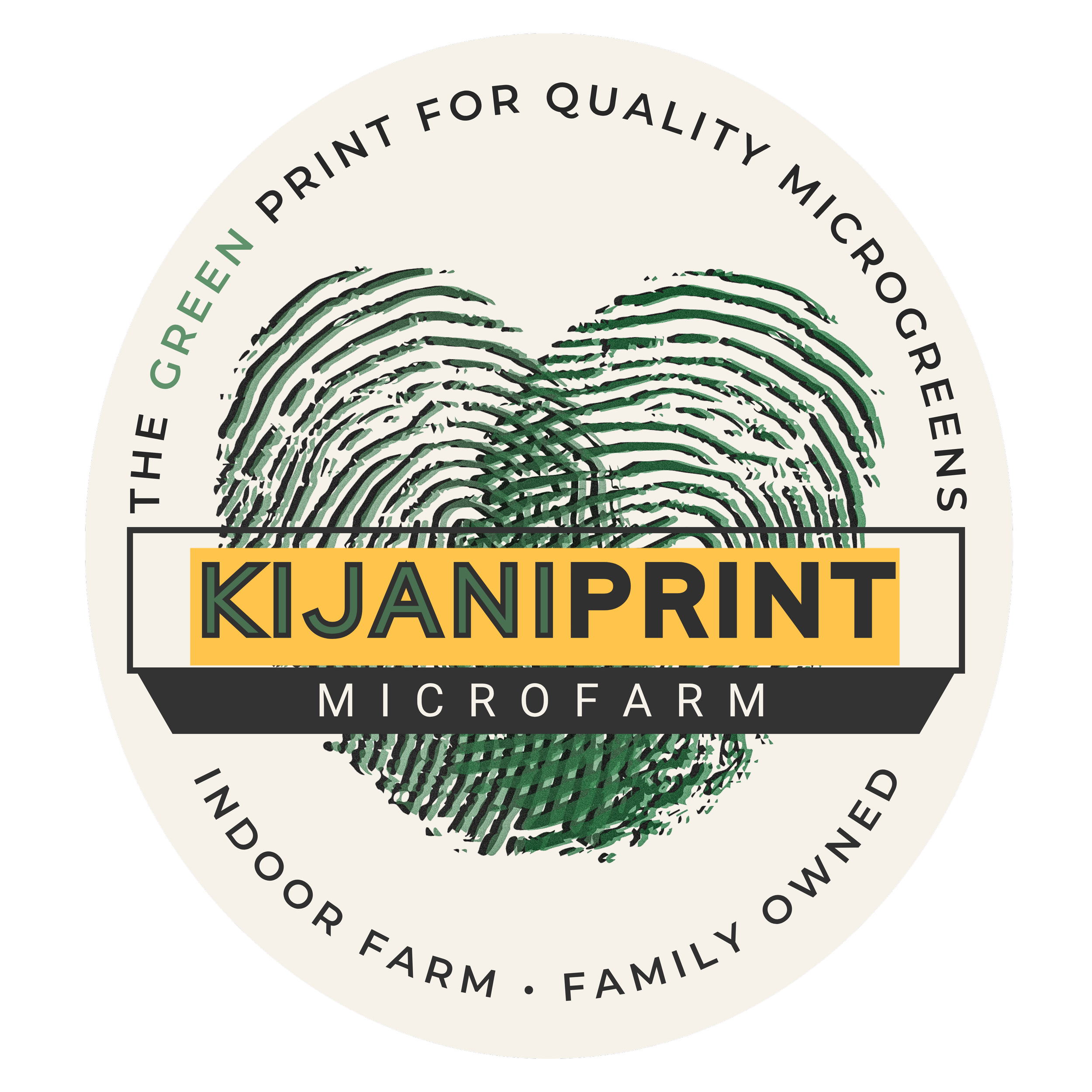  The KIJANIPRINT MICROFARM brand logo, symbolizing the green print behind fresh microgreens grown in Detroit. 