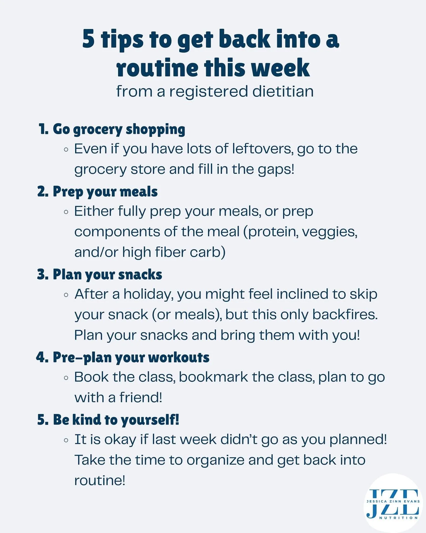 The holidays can be tough, but the most important thing is that you don&rsquo;t lose your routine! Here are my top 5 tips to keep your routine or get back into it!