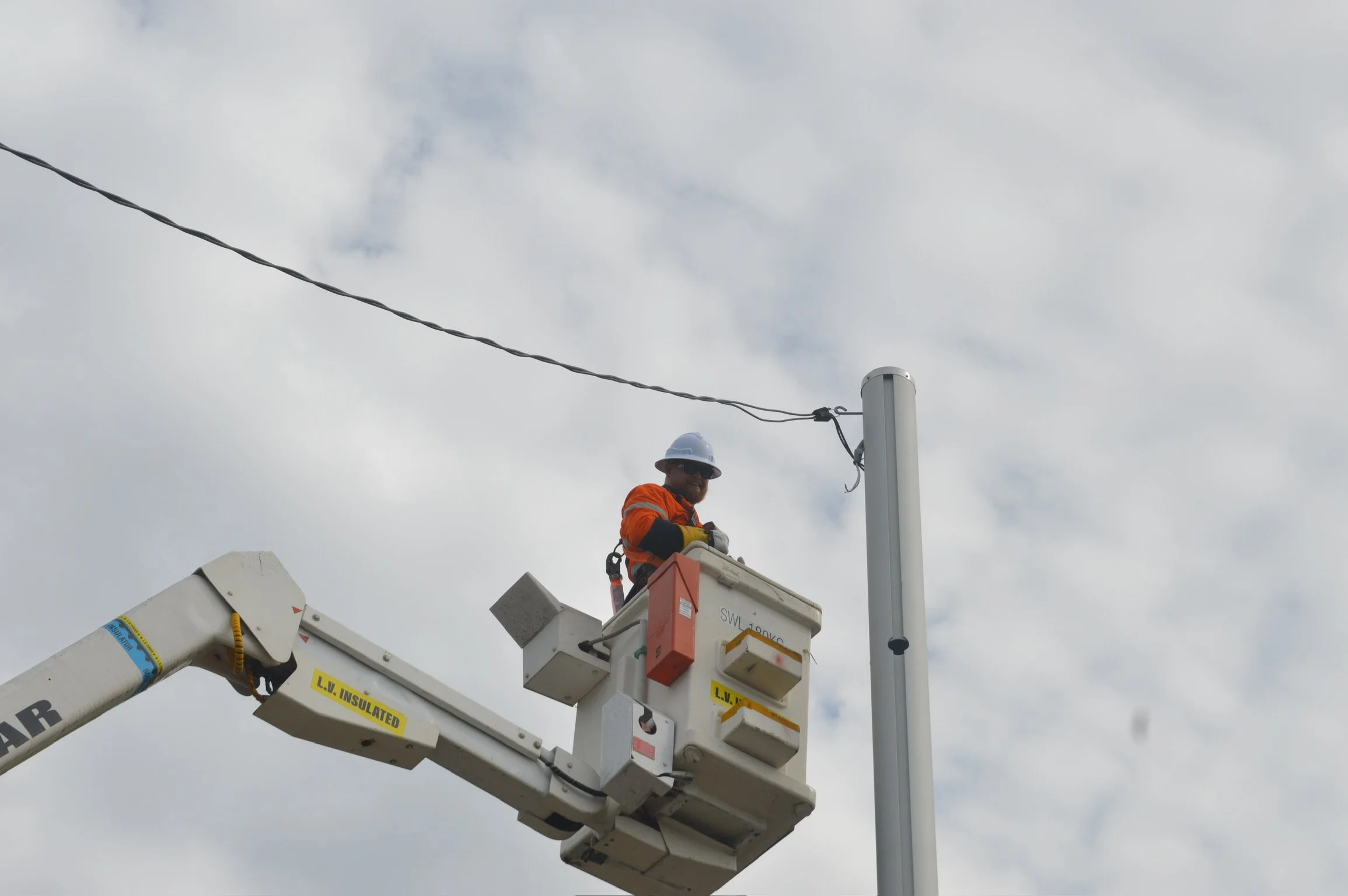 Aerial view of residential street utility pole — Torraca Electrical Level 2 service area, North Shore Sydney