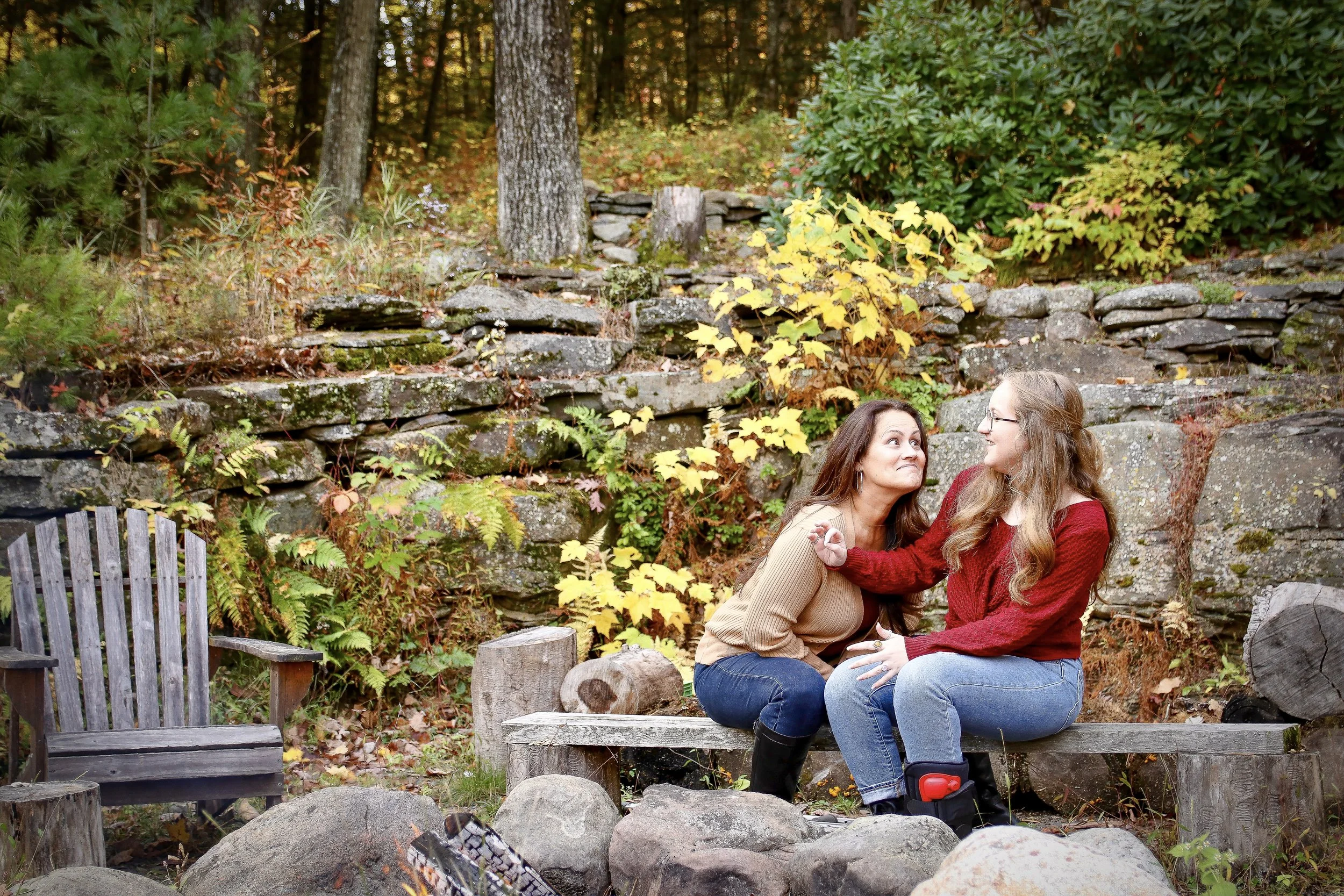 Two family members sharing a candid, genuine expression outdoors, example of authentic family photography