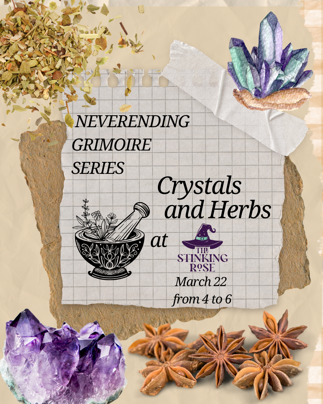 Never Ending Grimoire:  Crystals & Herbs