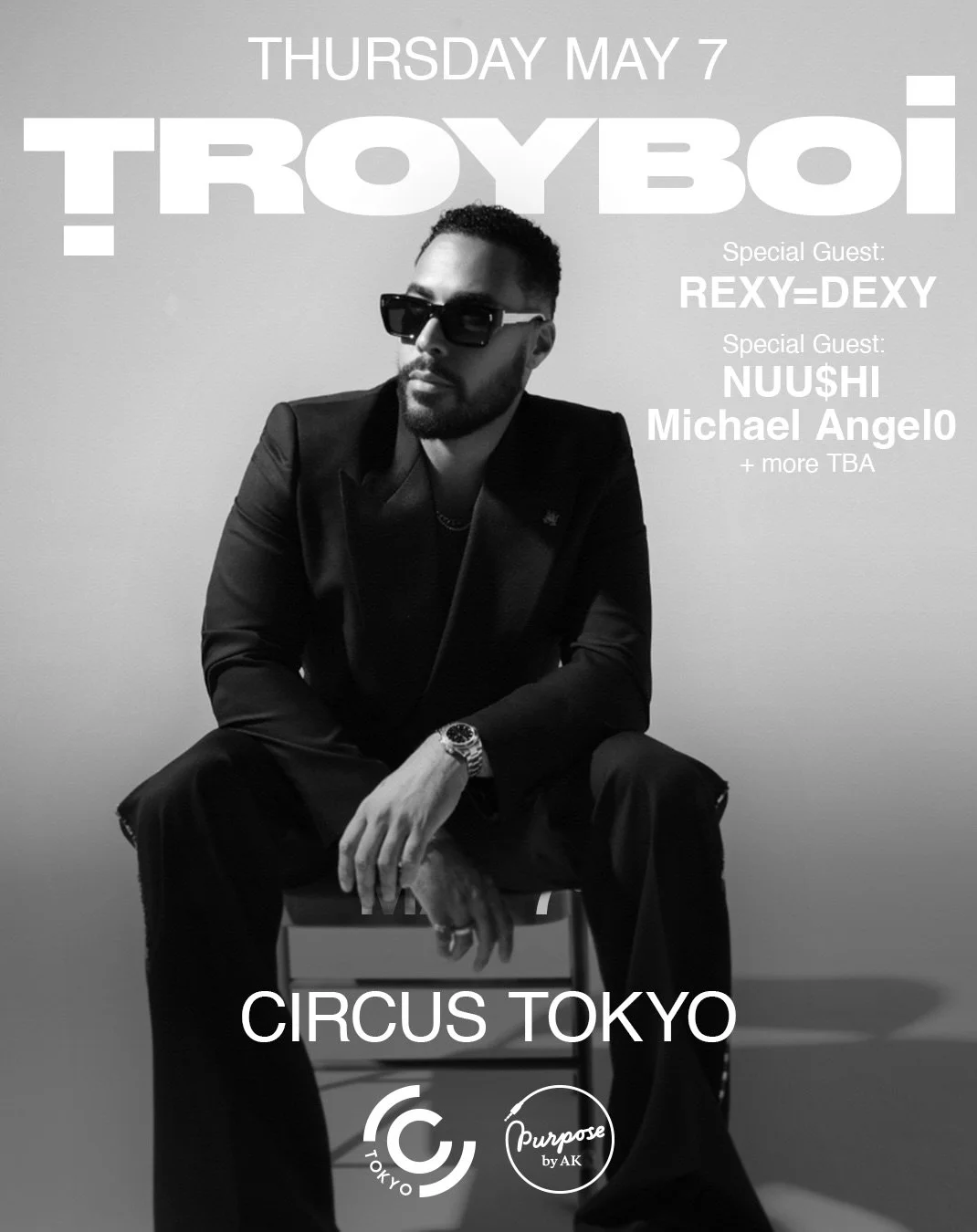 A Golden Week finale for Tokyo.

@troyboi headlines @circus_tokyo ⚡️ 

Date: May 7, 2026
Time: 22:00 &ndash; 03:30

Special Guest: @rexy_dexy_official 
Support: @who_is_nuushi , @djmichaelangel0 &amp; more

Heavy bass, immersive visuals, and the unex