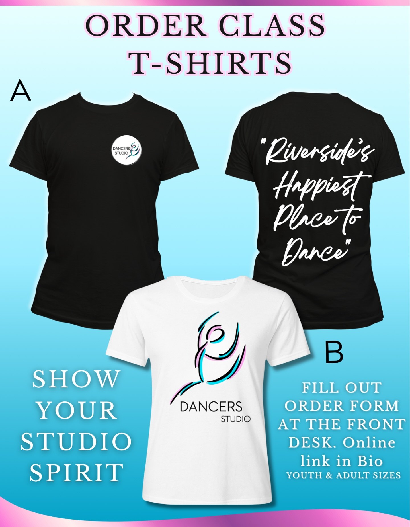 Studio Spirit Tees are here! ✨👚
Don&rsquo;t miss out on our official Dancers Studio shirts, perfect for class, rehearsals, and everyday wear.

👉 Click the link in bio to order online OR fill out our order form at the front desk. Last chance to orde