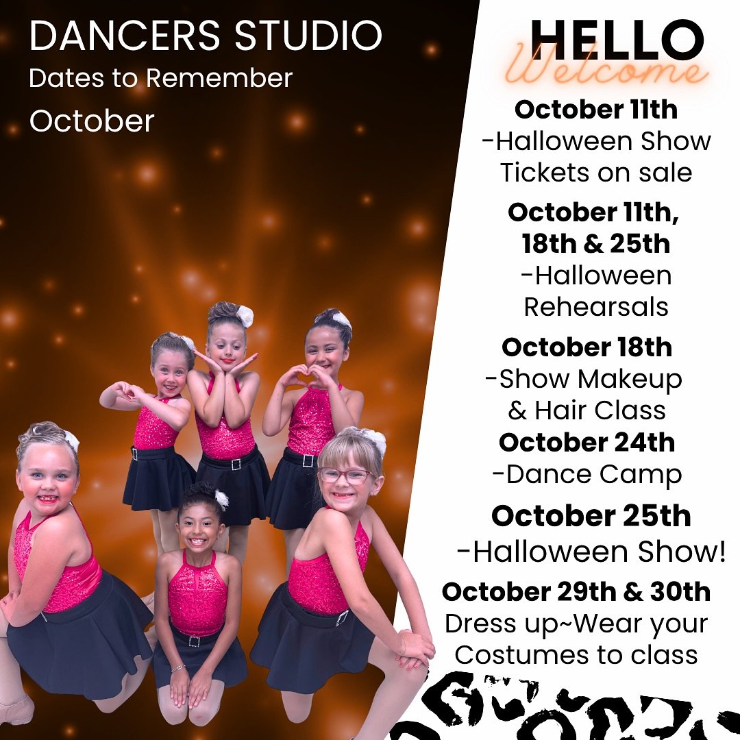 October is here! We&rsquo;re thrilled to bring you a month full of fun, fall festivities, and special events you won&rsquo;t want to miss 🎃🩷

#DancersStudioRiverside #HappyOctober #FallFun #OctoberVibes #DanceLife #RiversideDance #DanceFamily #Autu