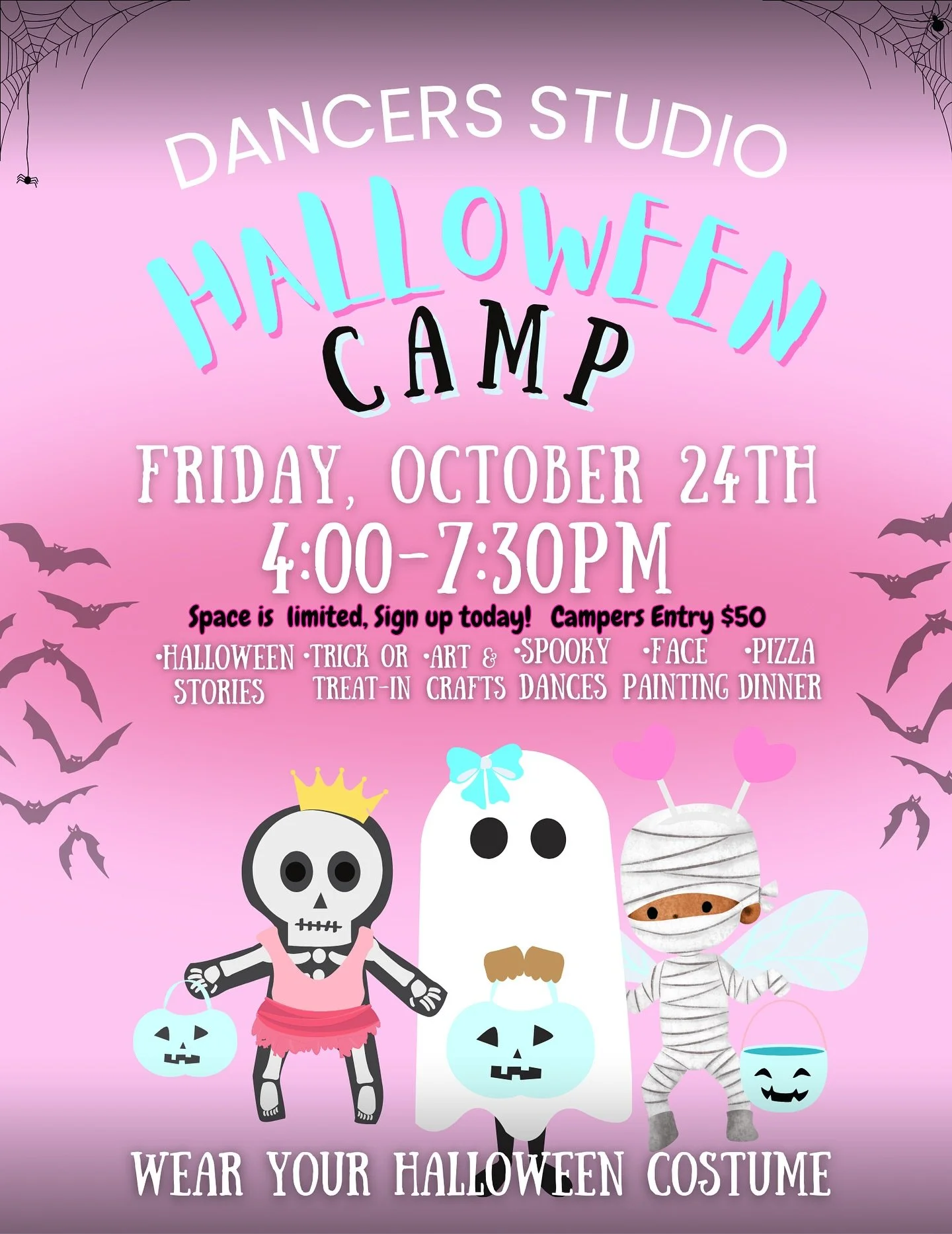 Halloween Dance Camp &ndash; Sign Up Now! 👻🎃

Join us for a spooktacular day of dancing, games, crafts, and Halloween fun at Dancers Studio Riverside!✨🩷