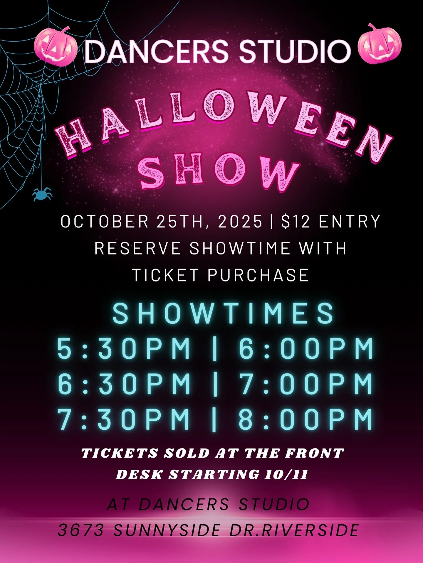 Halloween Show tickets drop THIS Saturday!🎃
-Reminder shows are limited seating &amp; they sell out FAST
-No tickets sold at the door day of show!🎟️ 

Our dancers can&rsquo;t wait to put on a spooktacular show for you! 🕸️🩰🖤

#HalloweenShow #Spoo