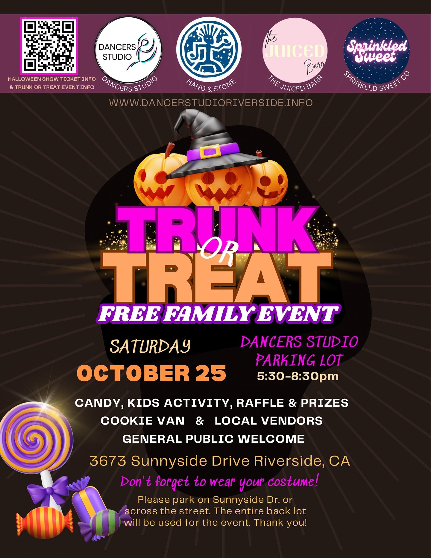 🎃👻 Did you hear?! We&rsquo;re hosting our very first Trunk or Treat! ✨🩷

Come watch our Halloween Show and stay after for all the festive fun:
🚗 Decorated trunks full of candy
🍪 Community vendors
🍬 Candy &amp; treats
🎶 Music &amp; dancing
🎟️ 