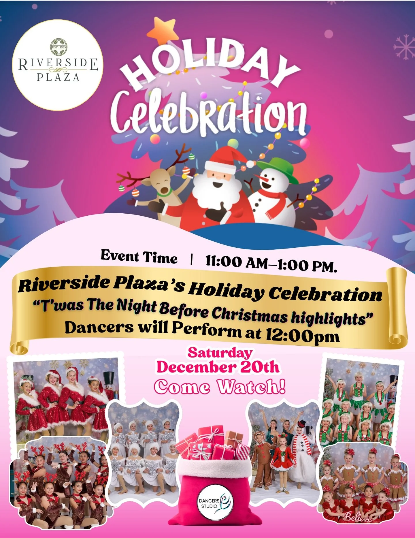 We&rsquo;re closing out the year with one last festive performance! 🎄🩰

Come watch our dancers perform at the Riverside Plaza today at 12:00 PM as part of the Holiday Celebration. Thank you to our families and supporters for an incredible year!✨