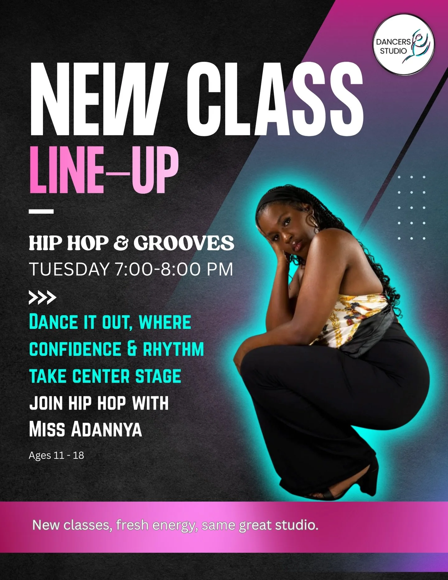 🩷HIP HOP &amp; GROOVES
🩵Tuesdays | 7:00&ndash;8:00 PM

✨NEW CLASS ALERT 2026

Bring the energy, find your style, and move with confidence. This high-energy class focuses on rhythm, musicality, and performance while encouraging dancers to express th