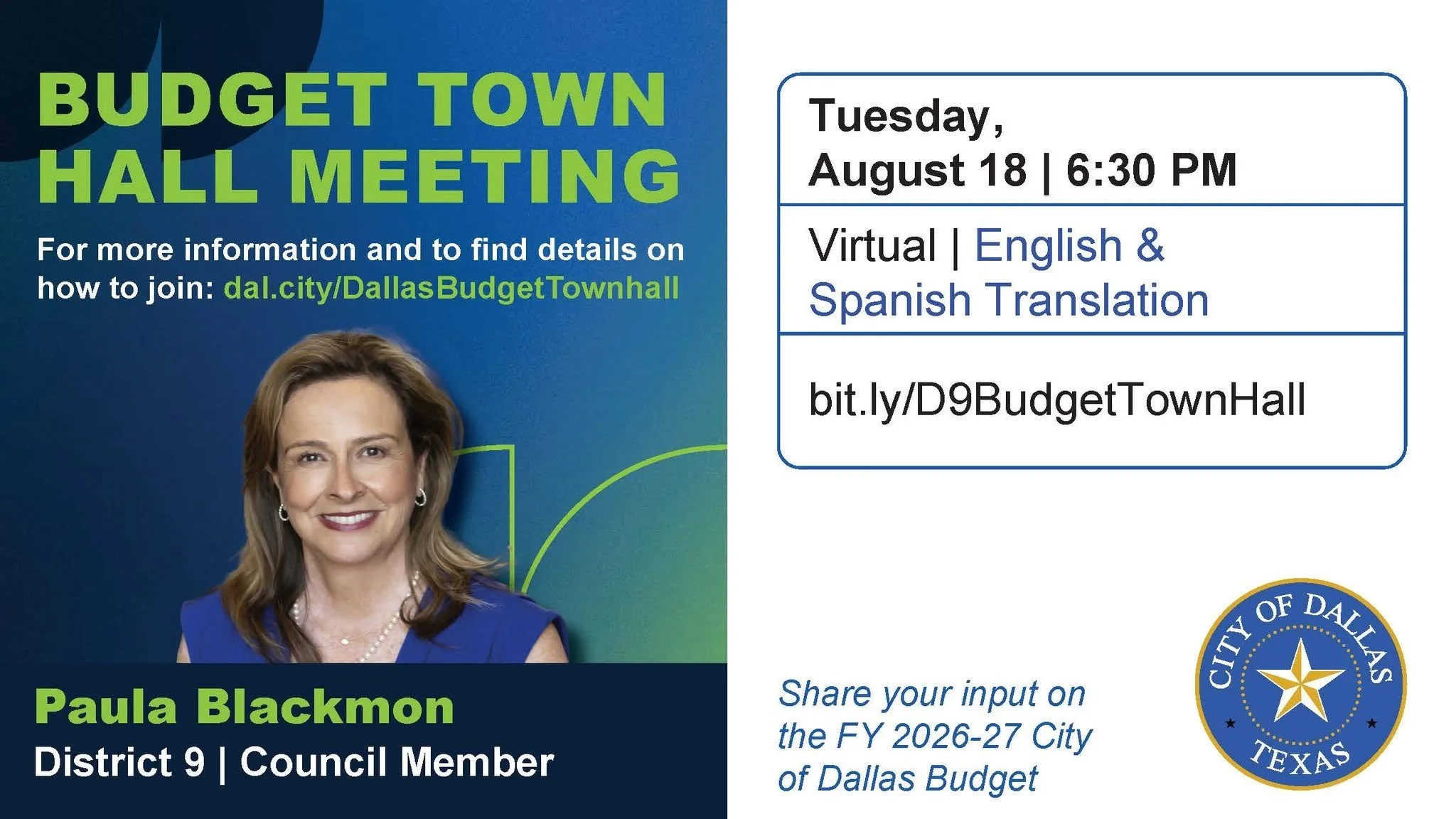 Dallas City Council District 9 Budget Town Hall Meeting