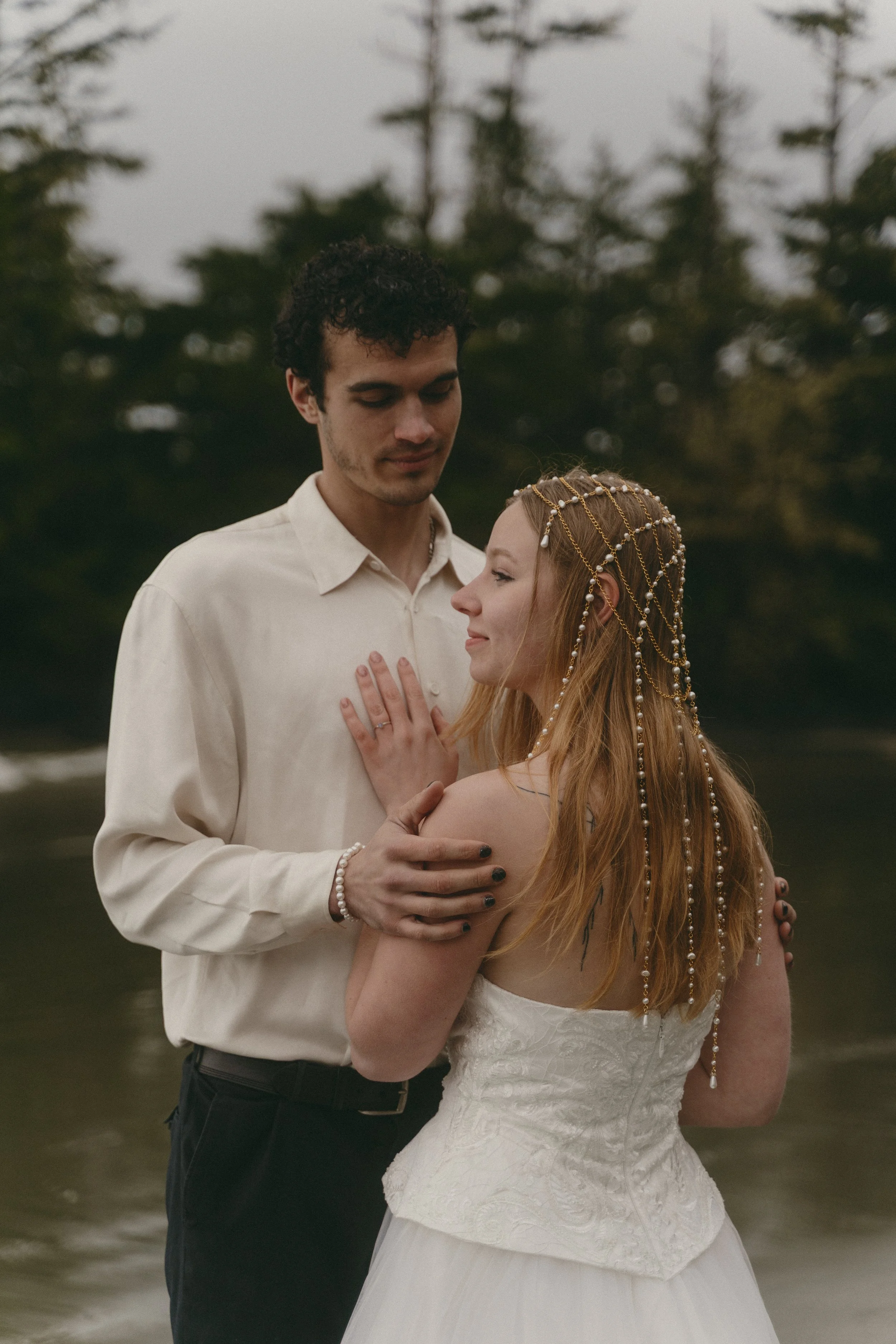 couples rainy moody elopement in Tofino BC