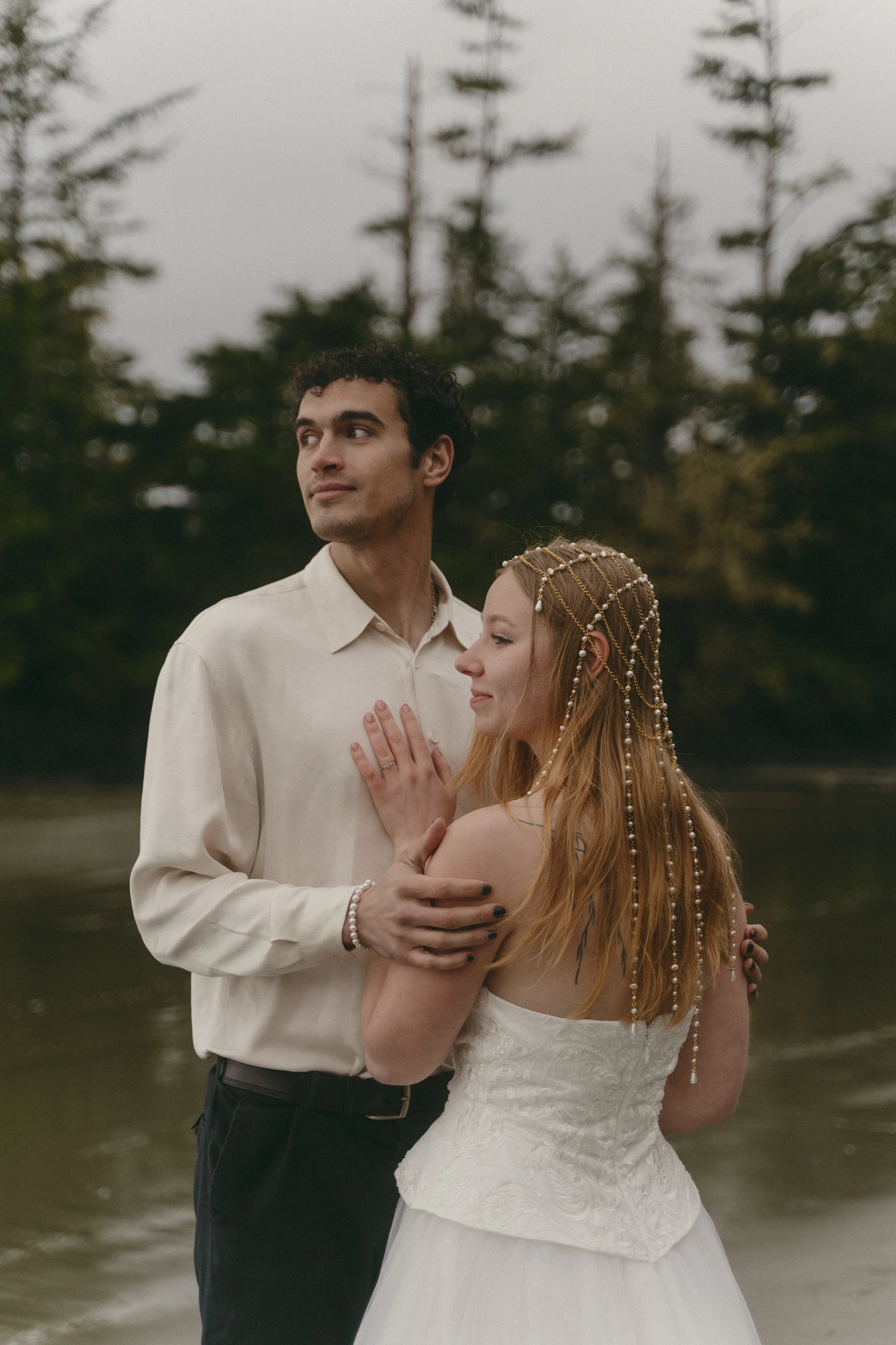 couples rainy moody elopement in Tofino BC