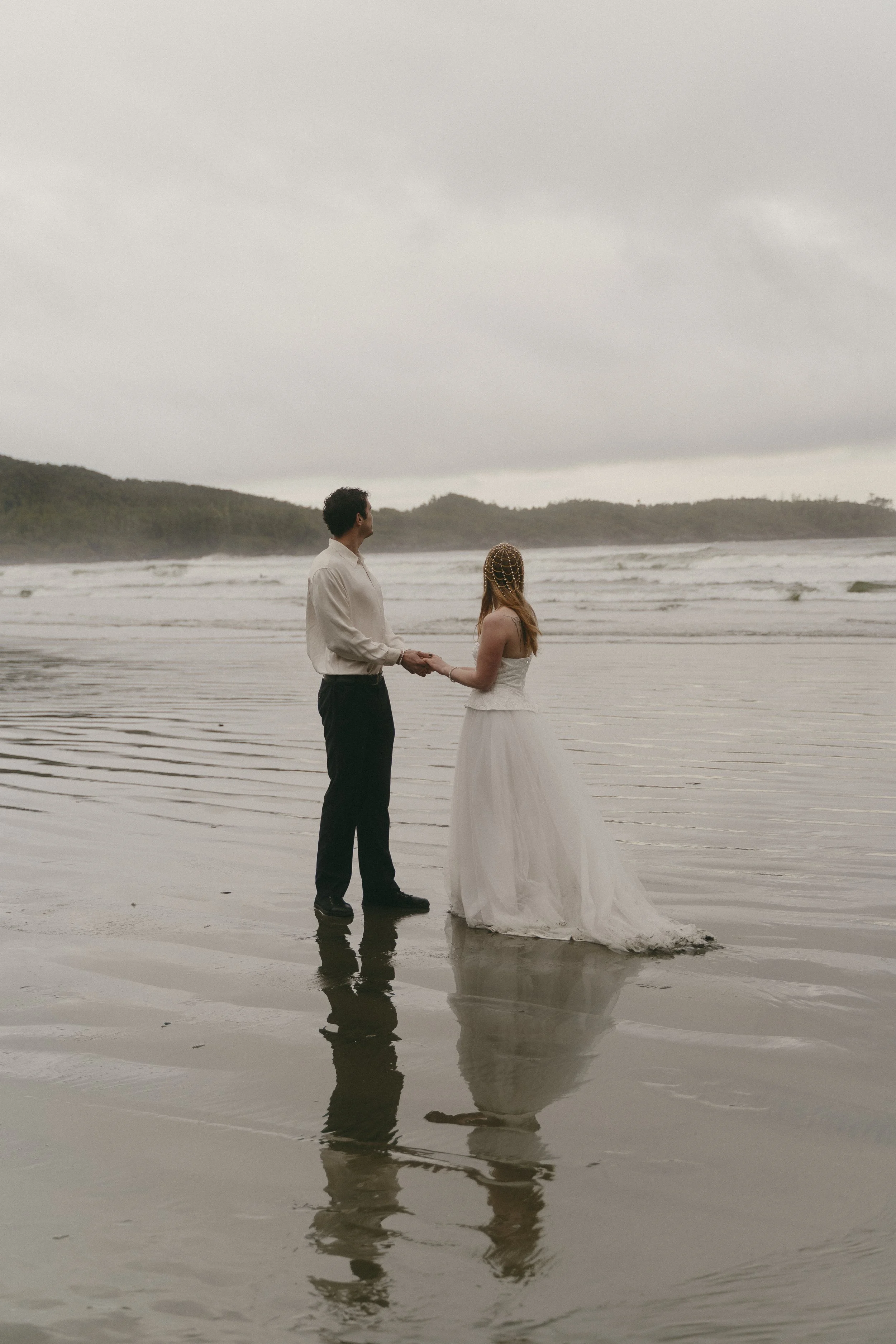 couples rainy moody elopement in Tofino BC