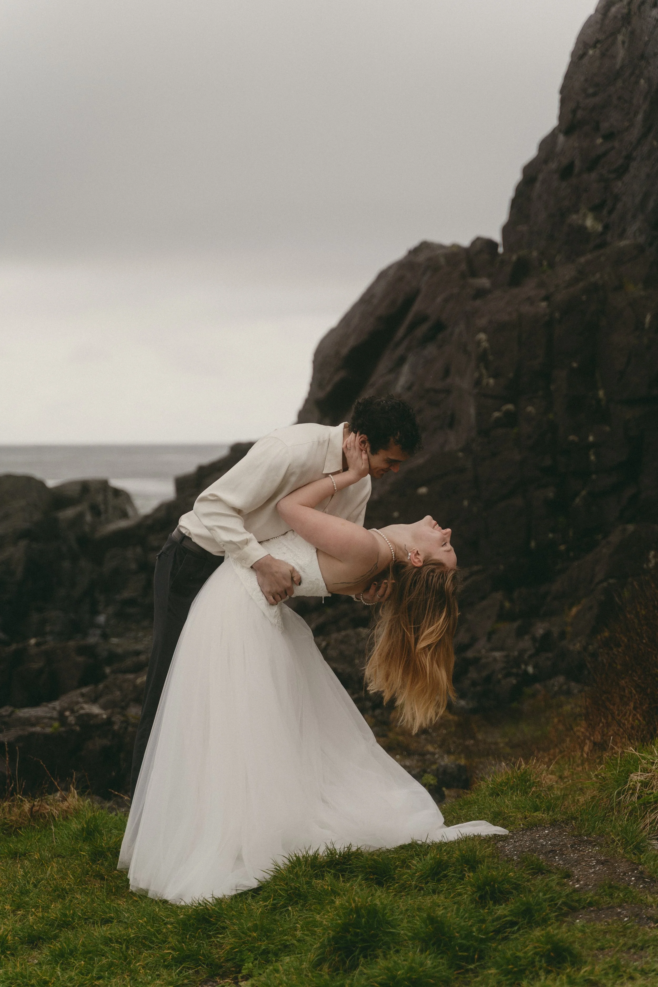couples rainy moody elopement in Tofino BC