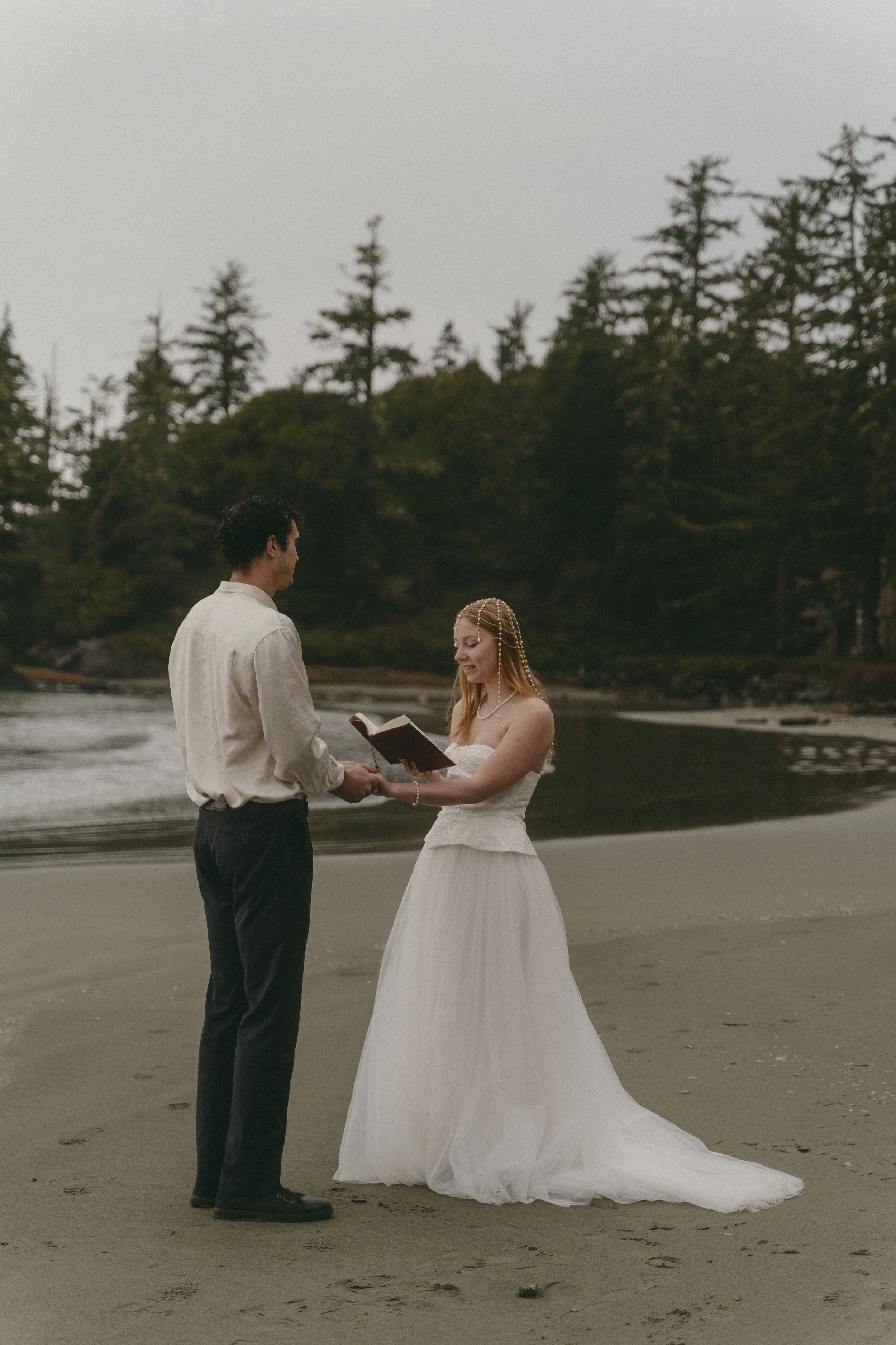 couples rainy moody elopement in Tofino BC