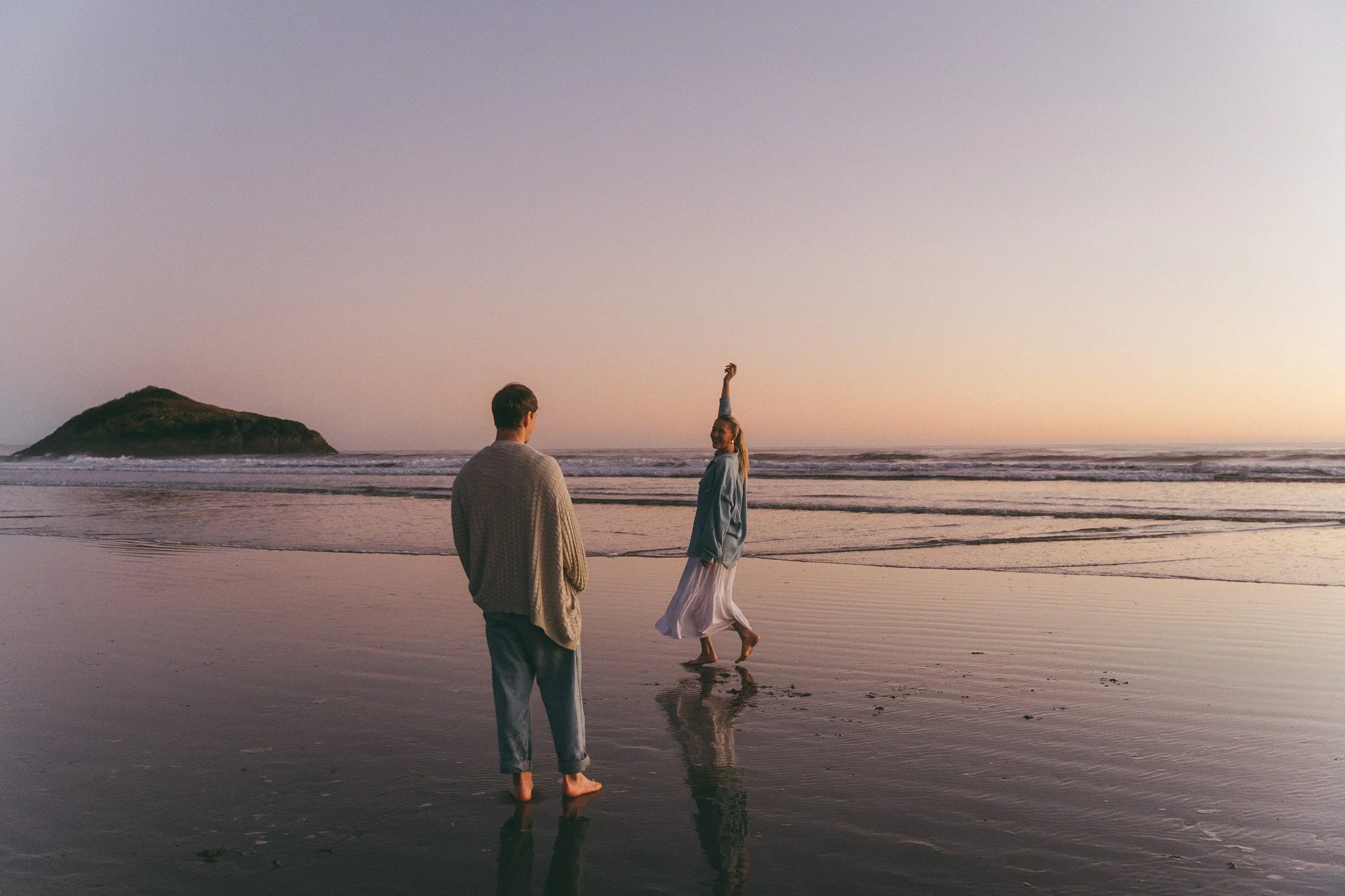 Golden hour blue hour adventurous couples engagement session in Tofino BC