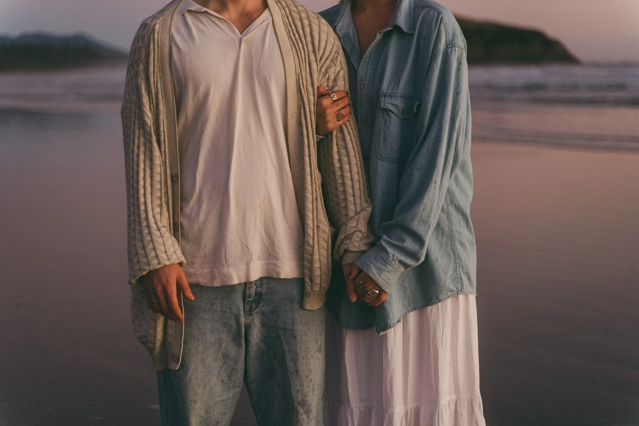 Golden hour blue hour adventurous couples engagement session in Tofino BC