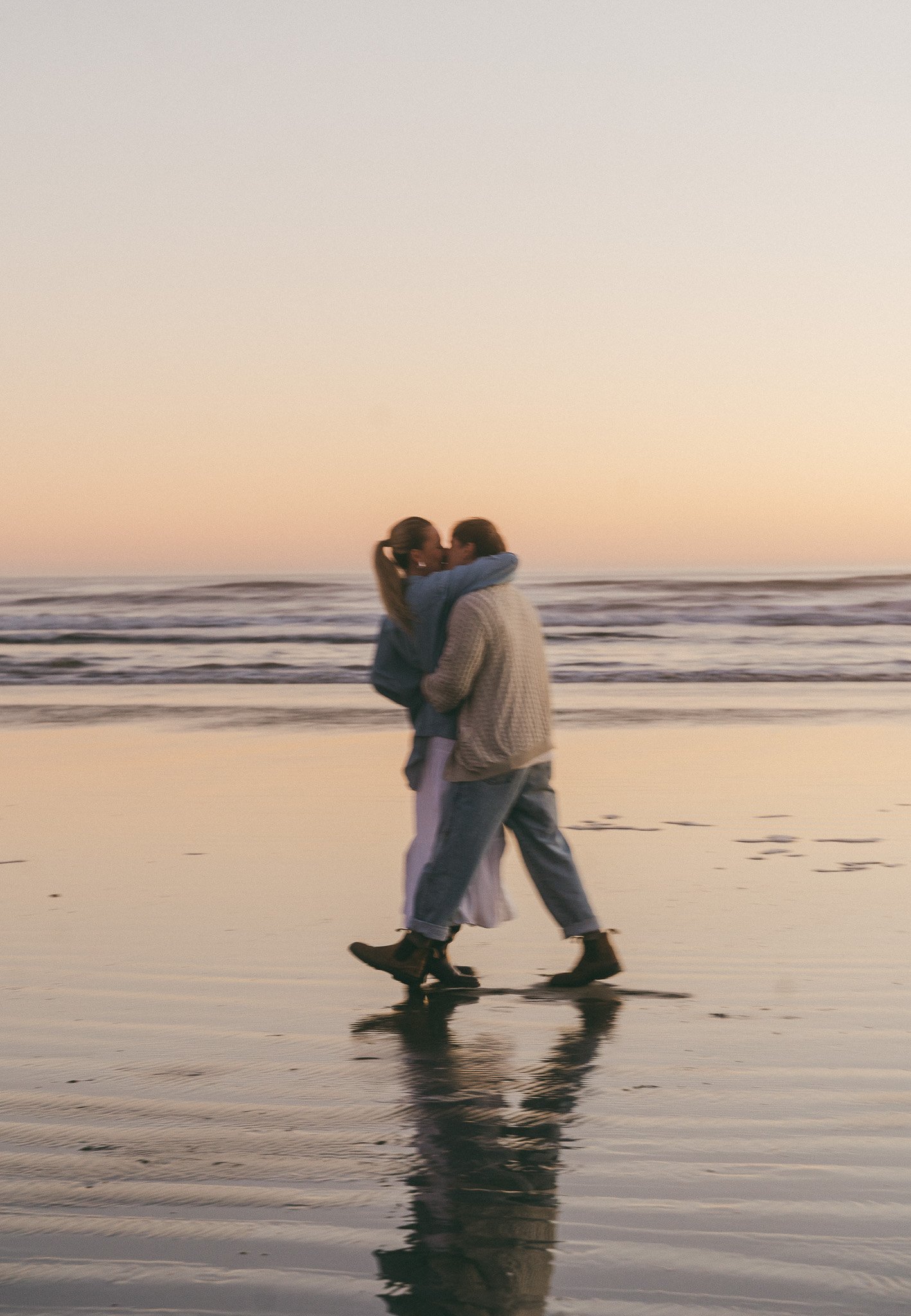 Golden hour blue hour adventurous couples engagement session in Tofino BC