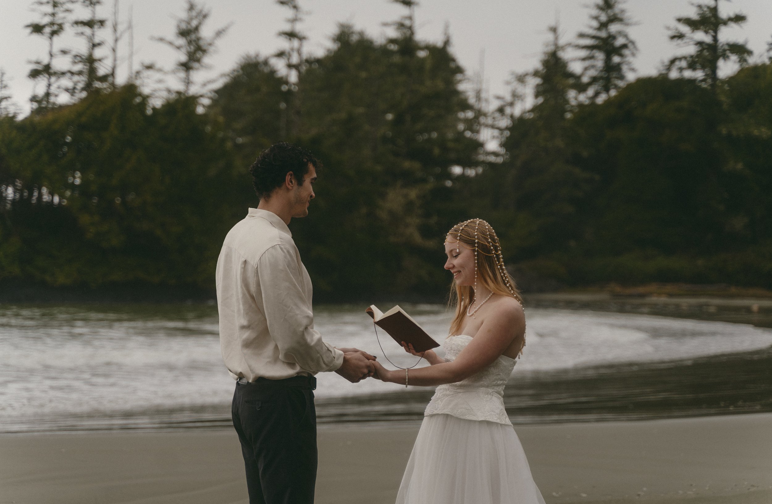 couples rainy moody elopement in Tofino BC